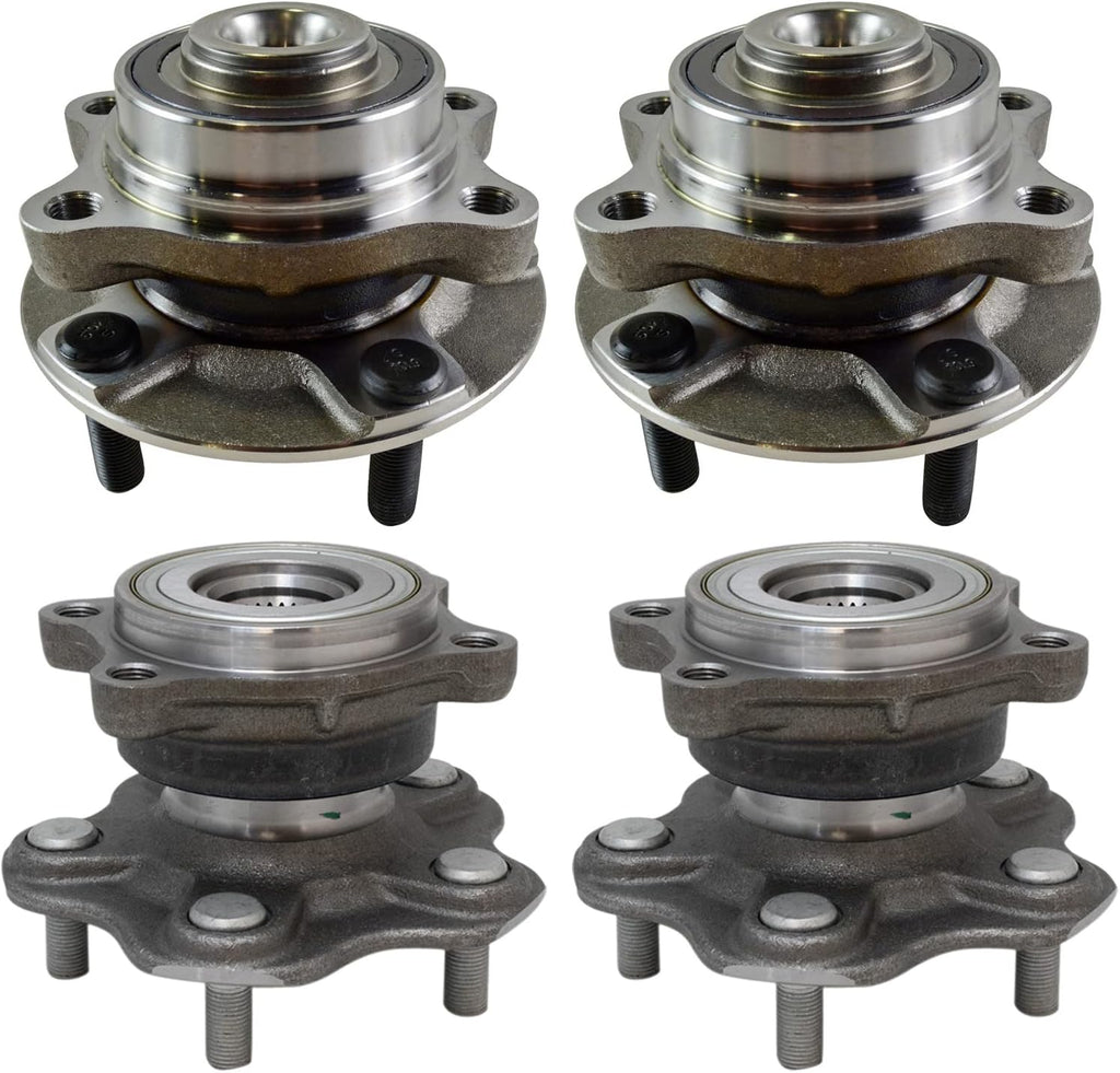 TRQ Front and Rear Wheel Bearing and Hub Assembly Set 4 Piece Compatible with 2003 Infiniti G35 2004-2006 G35 Base Model 2007 G35 Coupe 2003-2009 Nissan 350Z