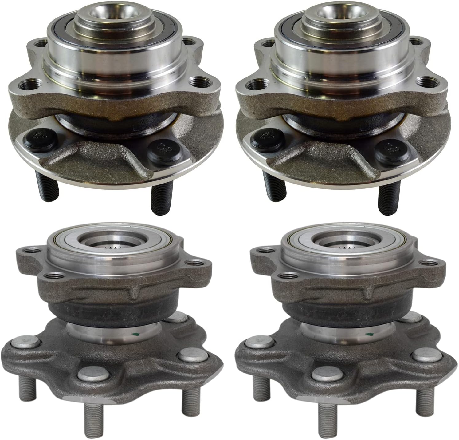 TRQ Front and Rear Wheel Bearing and Hub Assembly Set 4 Piece Compatible with 2003 Infiniti G35 2004-2006 G35 Base Model 2007 G35 Coupe 2003-2009 Nissan 350Z