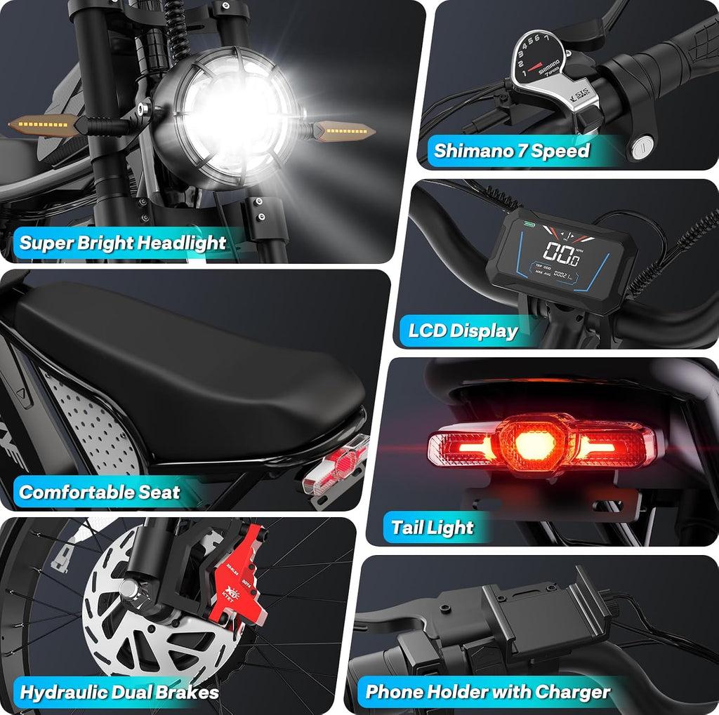 YVY Electric Bike for Adults: 1000W-3000W High Power Dual Motor for Powerful Hill Climbing, UL2849 Certified 20' Fat Tires All-Terrain eBike, Multiple Battery & Long Range Options