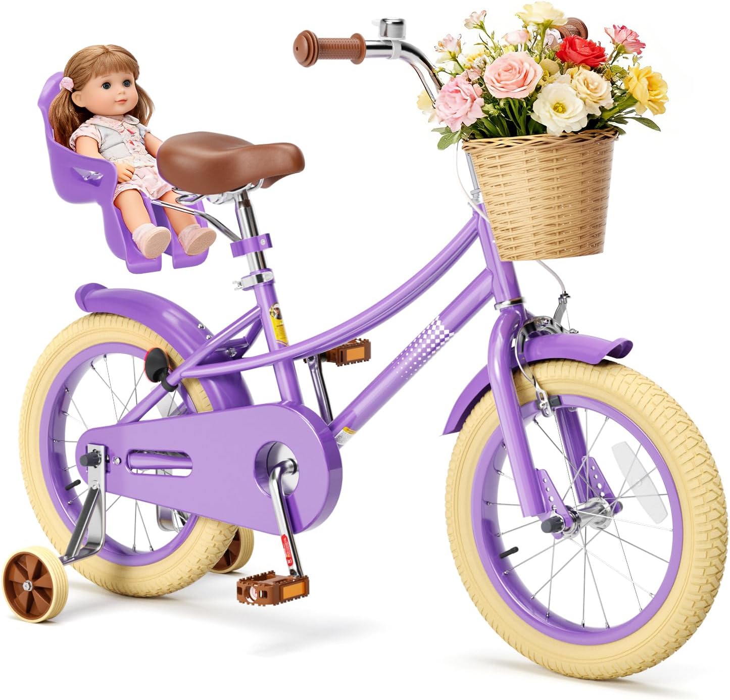 Glaf Toddler Girls Bike 12 14 16 20 Inch Girls Bike with Training Wheels Age 2-12 Years Old Bicycle Kids Bike with Basket and Doll Seat Adjustable Seat