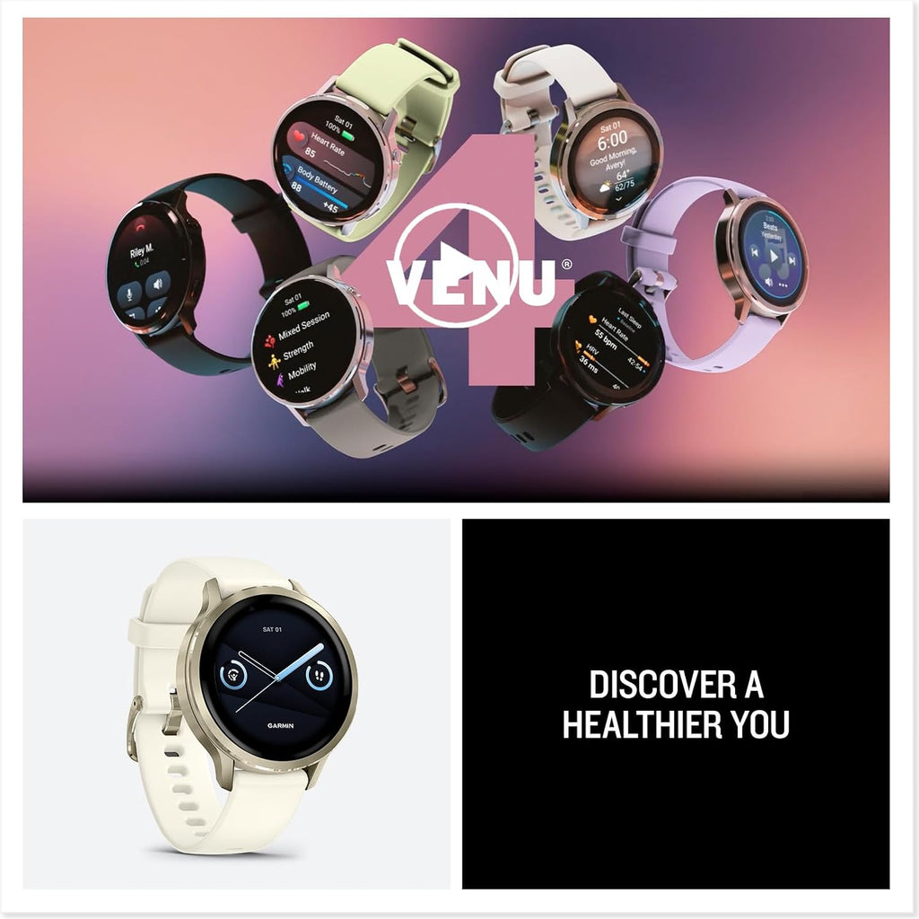Garmin Venu® 4, 41mm, Advanced Health and Fitness GPS Smartwatch, Bright and Colorful Display, Built-in Flashlight, 10 Days of Battery Life, Lunar Gold with Bone Silicone Band
