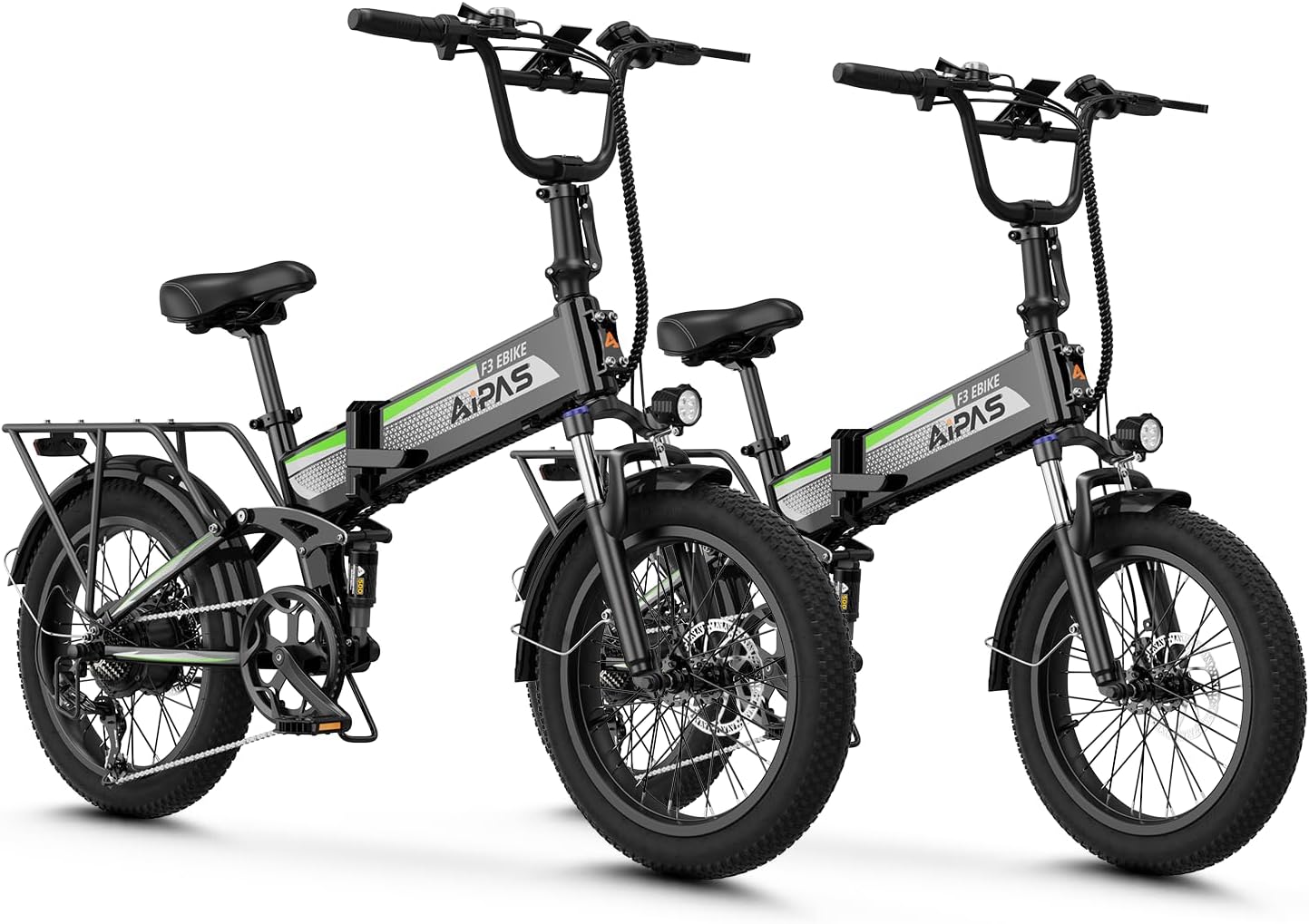 Aipas F3 Electric Bike for Adults with 1500W Motor Peak, 48V 12.8Ah Removable Battery Max 62 Miles 28MPH,20' x 3.0 Fat Tire Folding Electric Bike with 7-Speed and Full Suspension.