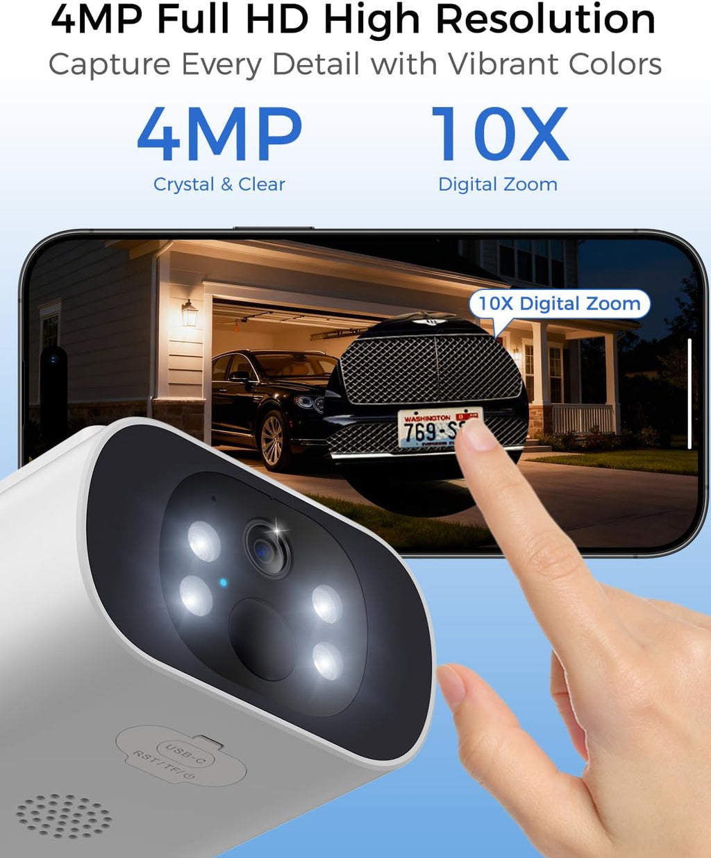 Solar Security Cameras Wireless Outdoor, 4MP Cameras for Home Security Camera System, 64GB Local Storage, No Subscription, Easy Setup, Color Night Vision, 2.4 & 5G WiFi, 4-Cam Kit