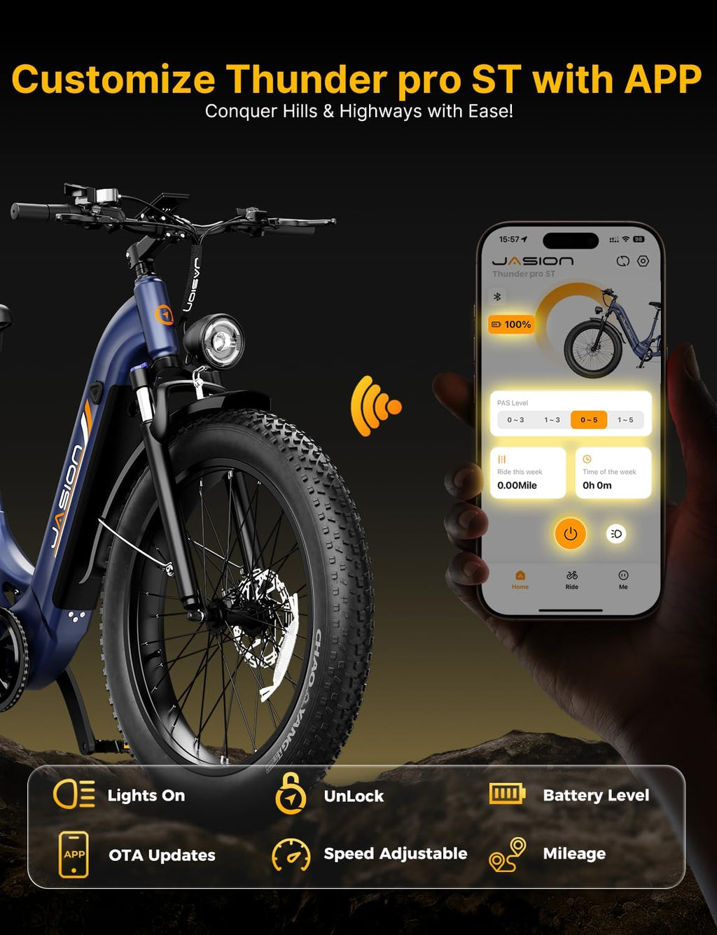 Jasion Thunder PRO/ST Electric Bike,2000W Peak Ebikes for Adults,26''Fat Tire Best Ebike for Men,90 Miles with 1040Wh Battery,35 MPH Max Speed Bicycles,500 lbs Capacity,Certified By UL2849