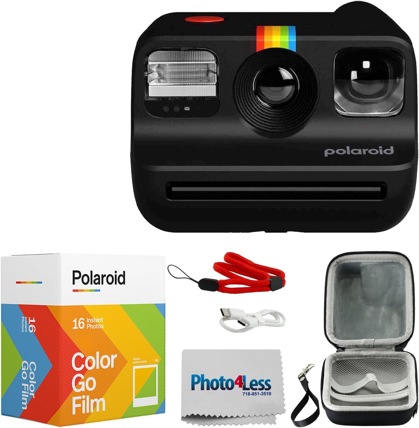 Polaroid Go Generation 2 Instant Film mini Camera (Black) Bundled with Polaroid GO Color Film Double Pack, Hard Carrying Case, Lens Cleaning Cloth