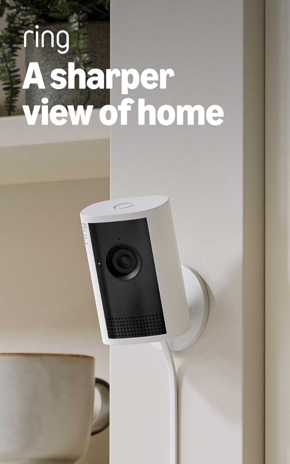 Ring Indoor Cam Plus, Plug-In (Newest Model), White with Battery Doorbell, Venetian Bronze