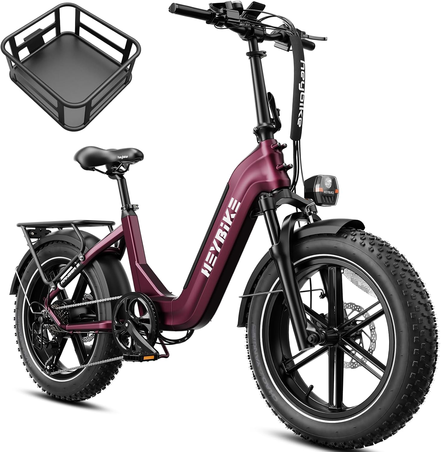 Heybike Ranger 20'x4.0' Fat Tire Folding Electric Bike for Adults, 1200W/1800W Peak Motor, 28/32MPH, up to 55/90 Miles Range, UL2849 Certified Removable Battery for Commute Beach Mountain Snow E Bike