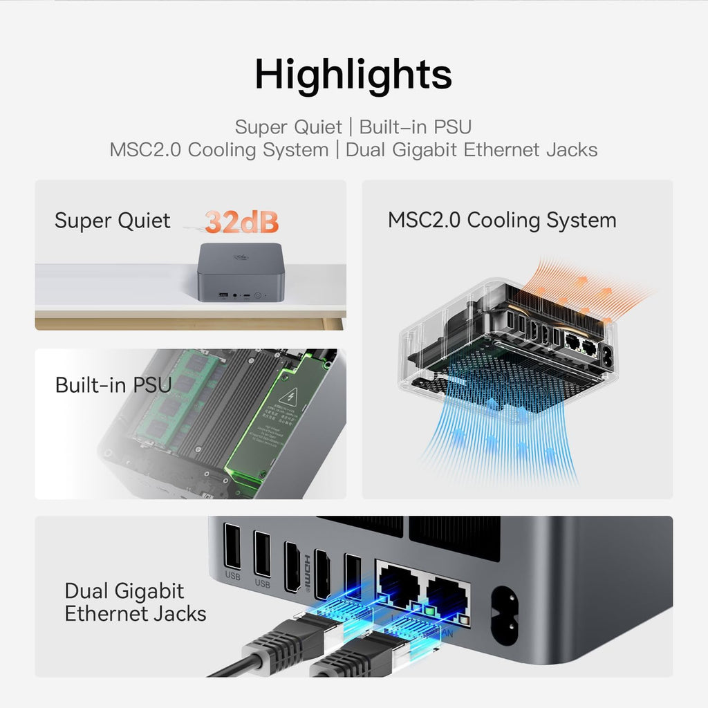 Beelink EQR5 Mini PC, AMD Ryzen 5 5500U(6C/12T, Up to 4.0GHz), Mini Computer 16G DDR4 RAM 500GB NVMe PCIe3.0x4 SSD, Micro PC 4K@60Hz Dual Display Dual HDMI/WiFi6/BT5.2/1000Mbps