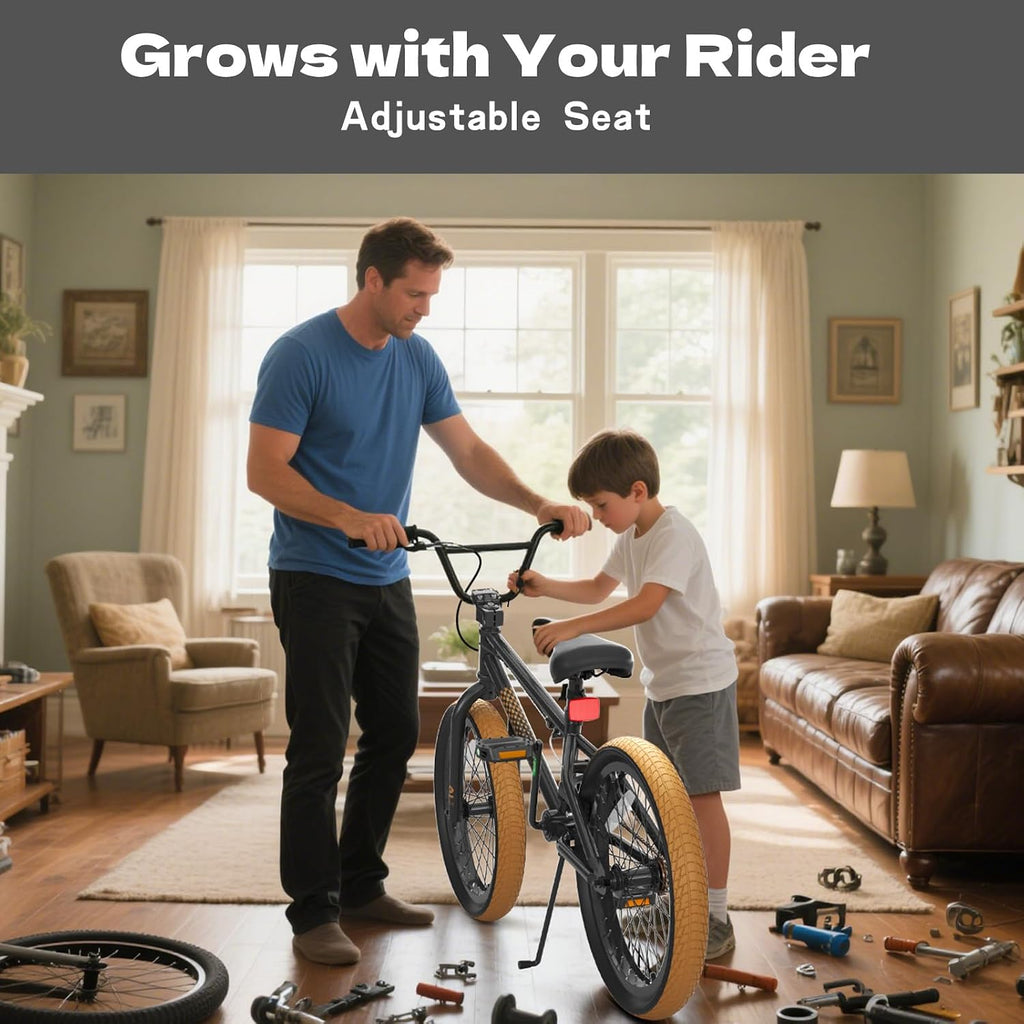KORIMEFA Freestyle BMX Bike 18 20 inch Kids Boys Trick Bicycle for 7-12 Years Old, Hi-Ten Steel Frame, Beginner-Level to Advanced Riders