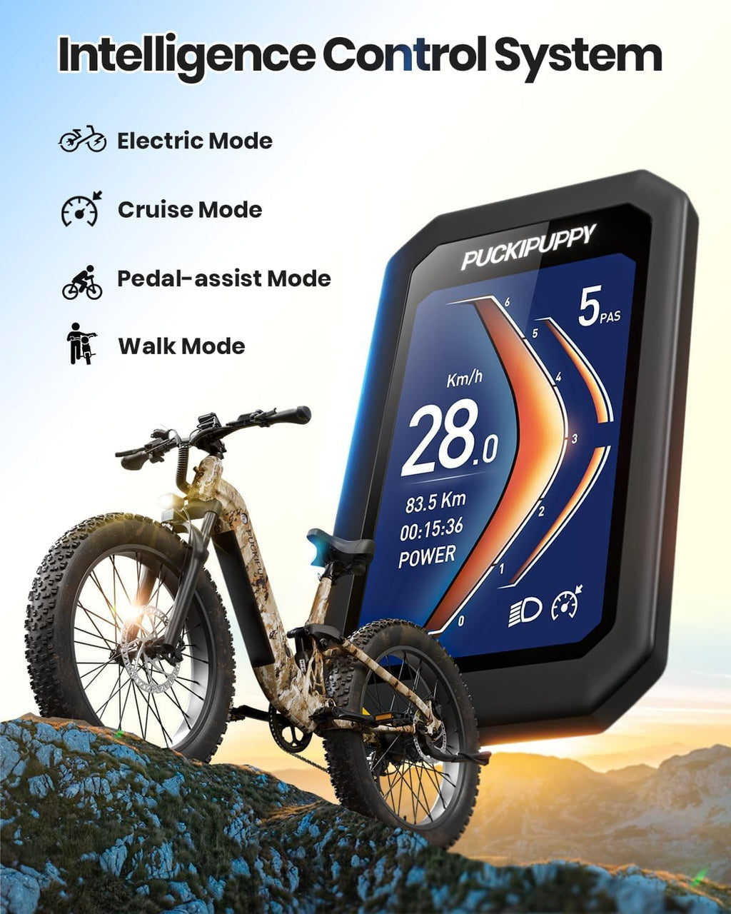 PUCKIPUPPY Parcel+Battery, Electric Bike for Adults 960W, 48V 20AH Battery Adult Electric Bicycles, 26' Fat Tire Full Suspension Step-Thru Ebike, 28MPH Mountain Ebike, 7 Speed, 80Miles Range