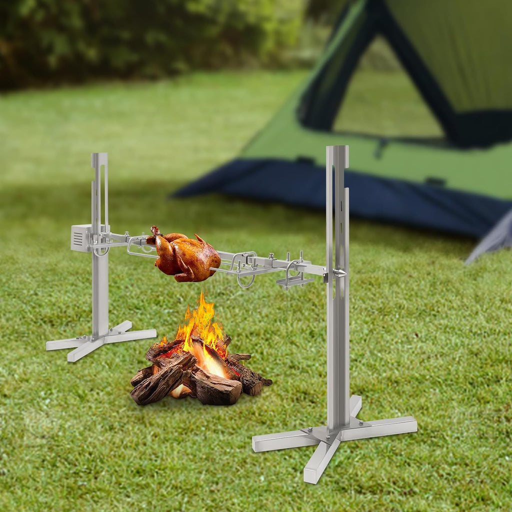 Electric BBQ Grill Rotisserie Kit, 53 inch Lamb Spit Rotisserie, 88lbs Capacity Pig Lamb Spit Roaster Stand, Stainless Steel Rotating BBQ Charcoal Spit Rod for Outdoor Party Camping