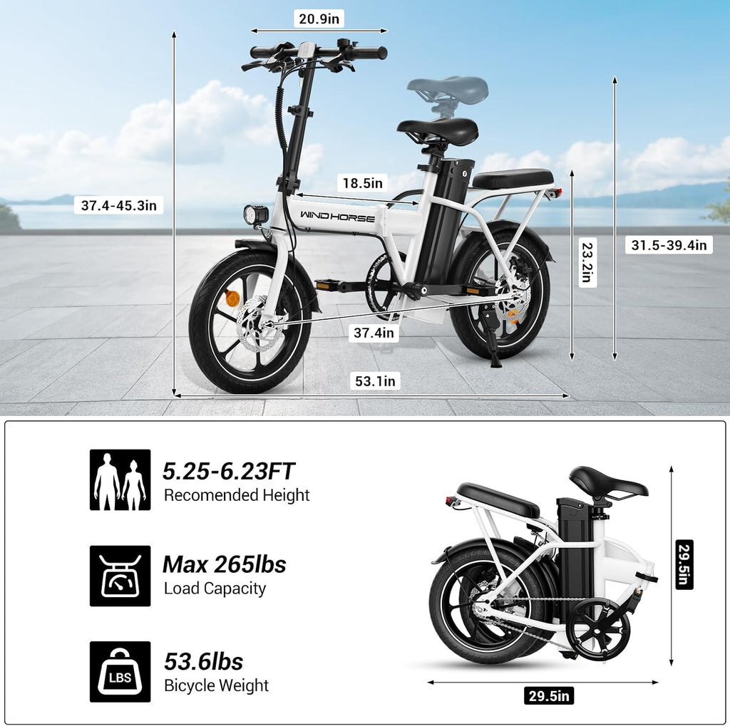 RIDWIND 16' Folding Electric Bike Adults, Peak 630W Adult Electric Bicycles, Up to 25 MPH and 35 Miles Foldable Ebikes, Electric Bike for Teens with 36V 8Ah Removable Battery, UL2849 Certificate