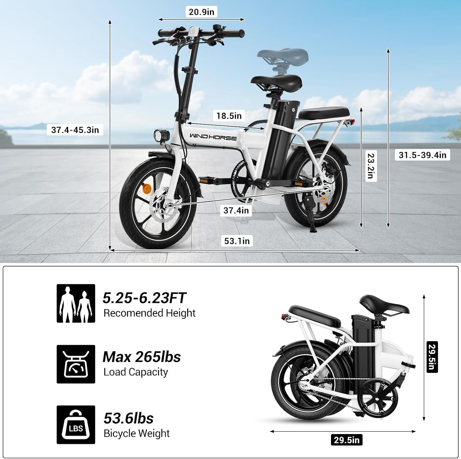 RIDWIND 16' Folding Electric Bike Adults, Peak 630W Adult Electric Bicycles, Up to 25 MPH and 35 Miles Foldable Ebikes, Electric Bike for Teens with 36V 8Ah Removable Battery, UL2849 Certificate