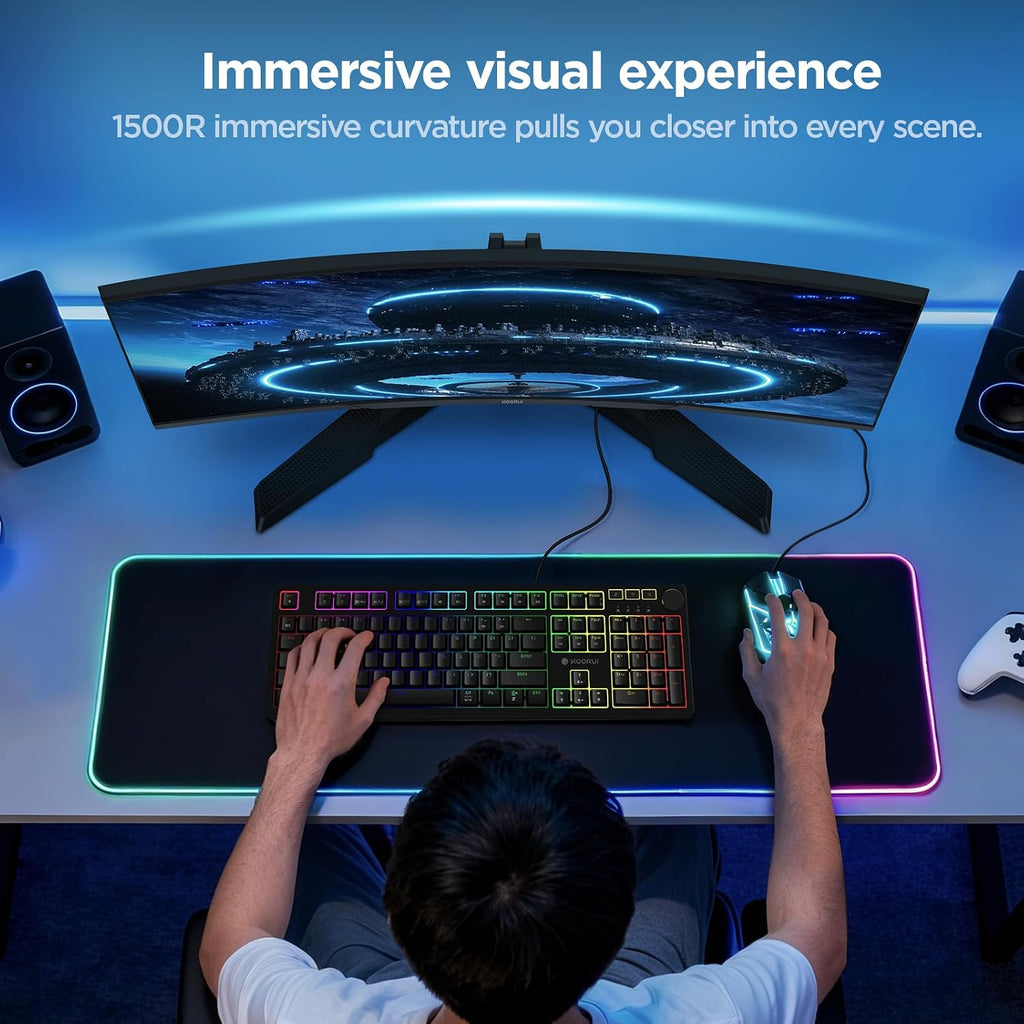 KOORUI 27 Inch Curved Gaming Monitor QHD (2560 x 1440) 180Hz, 1ms 1500R Display, Adaptive Sync, 90% DCI-P3, HDMI 2.0 & DisplayPort 1.4, VESA, Tilt, Eye Care, 27E6QCA