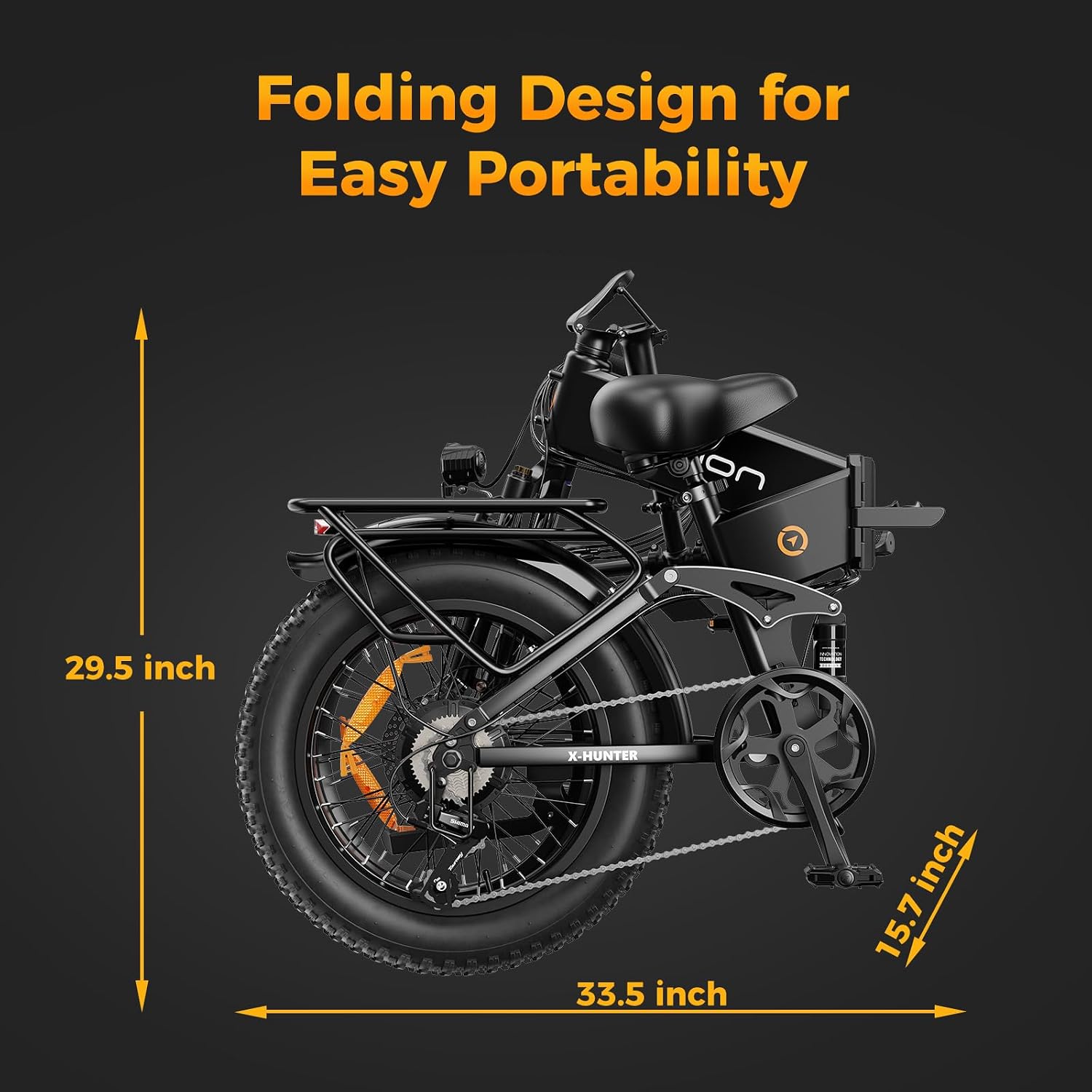 Jasion X-Hunter Foldable Electric Bike for Adults, 1400W Peak Motor, Up to 30MPH 70+Miles, 624Wh Removable Battery, 20″*4 Fat Tires Bicycle, Full Suspension & 7-Speed EBike for Commute, Snow, Mountain