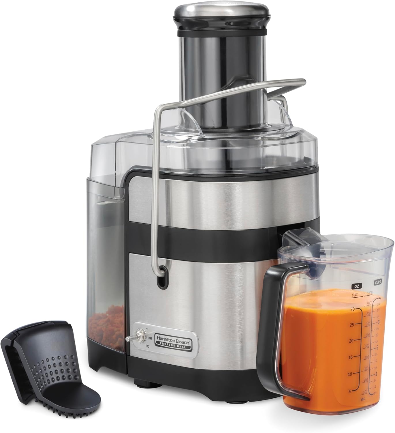 Hamilton Beach Professional Juicer Machine, Centrifugal Extractor, with 3.5' Super Chute for Whole Fruits and Vegetables, 1100 Watts Easy Sweep Cleaning Tool, Black (67906)