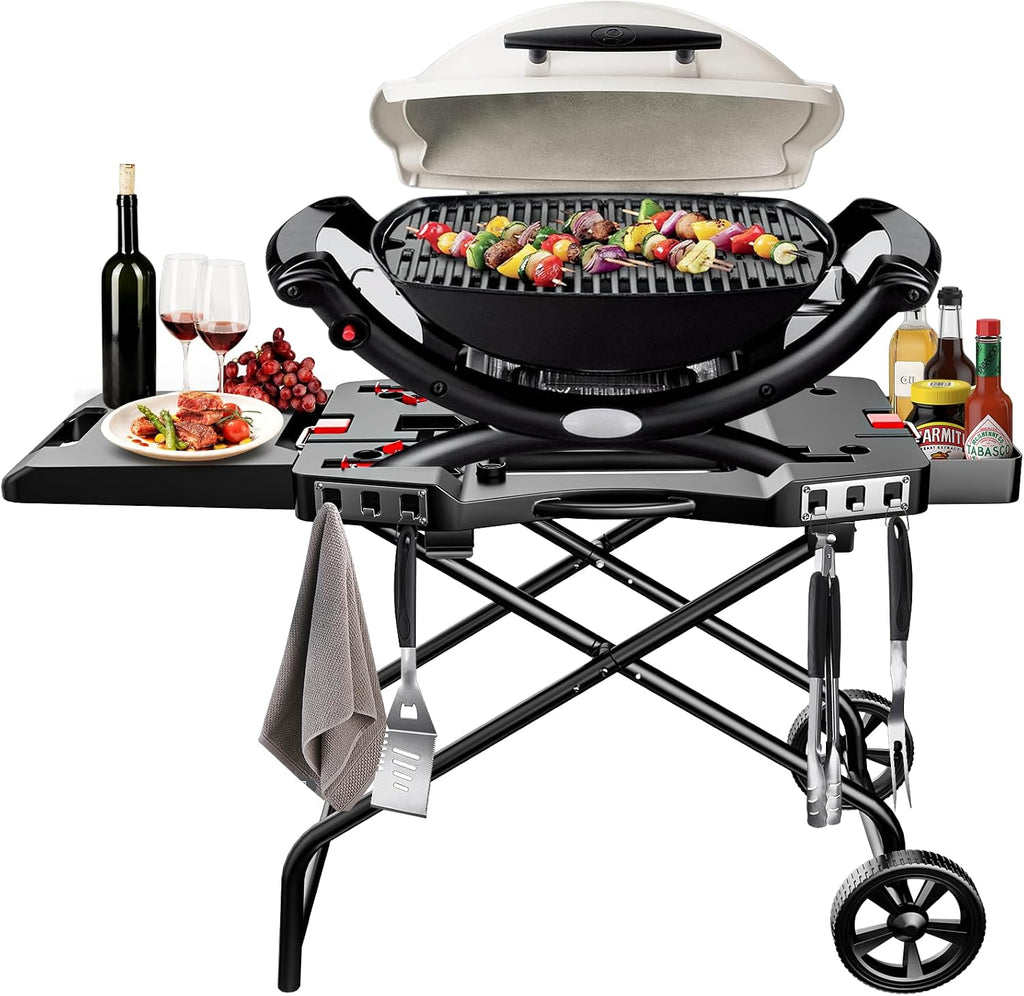 Hisencn Grill Stand for Weber Q1200, Q1000, Q2200, Q2400 Portable Grill Cart for Blackstone 17'& 22' Table Top Griddles, Outdoor BBQ Stand for Weber Q Series Gas Grills, for Travel and Camping