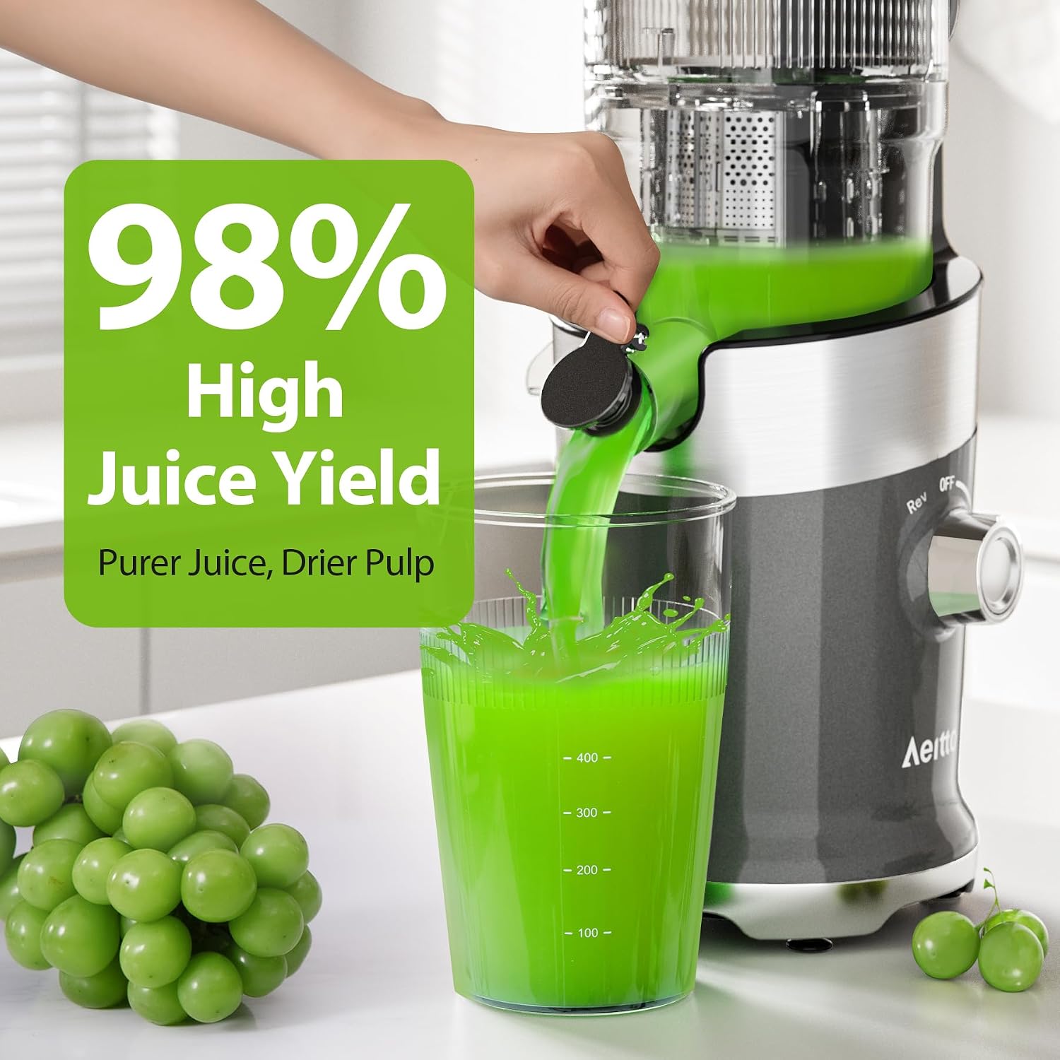 Aeitto Juicer machines with 4.9' Wide Feed Chute Fit Whole Fruits & Vegetables, Easy to Clean,Grey