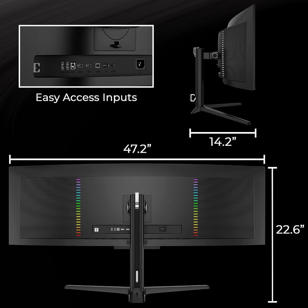 Deco Gear OLED 49 Inch Curved Monitor, 5K2K 5120×1440 Ultrawide Dual QHD, 144HZ, 0.03ms, 32:9 HDR400, Adaptive Sync, R1800 Premium 100% sRGB 90W USB-C, Built-in Speakers Height Adjustable Stand