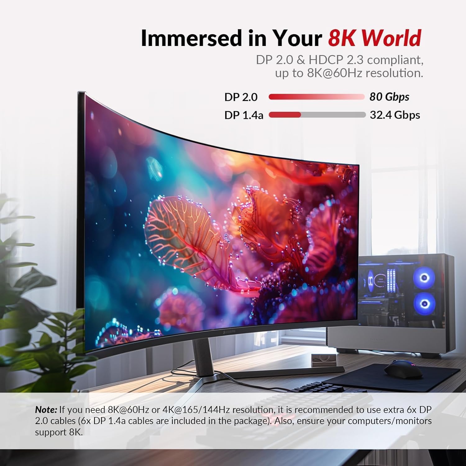 AV Access 8K DisplayPort KVM Docking Station 3 Monitors 2 PCs, with 6 DP Cables, 3xUSB 3.0 Hub, GbE, 8K@60Hz 4K@165Hz KVM Switch Triple Monitors 2 Desktops, SD, Audio, All-Aluminum, for HP, Dell