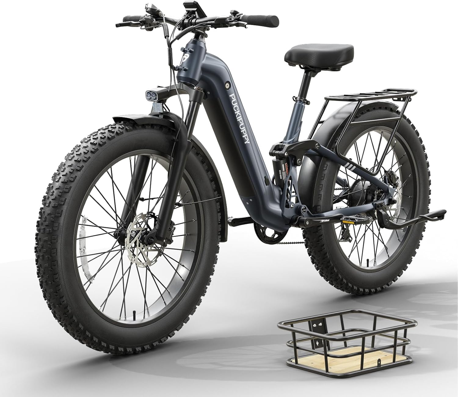 PUCKIPUPPY Electric Bike for Adults 960W, 48V 20AH Battery Adult Ebike, Full Suspension 26' Fat Tire E Bike, 28MPH 80Miles Range Mountain Electric Bicycle, 7 Speed, Hydraulic Disc Brakes