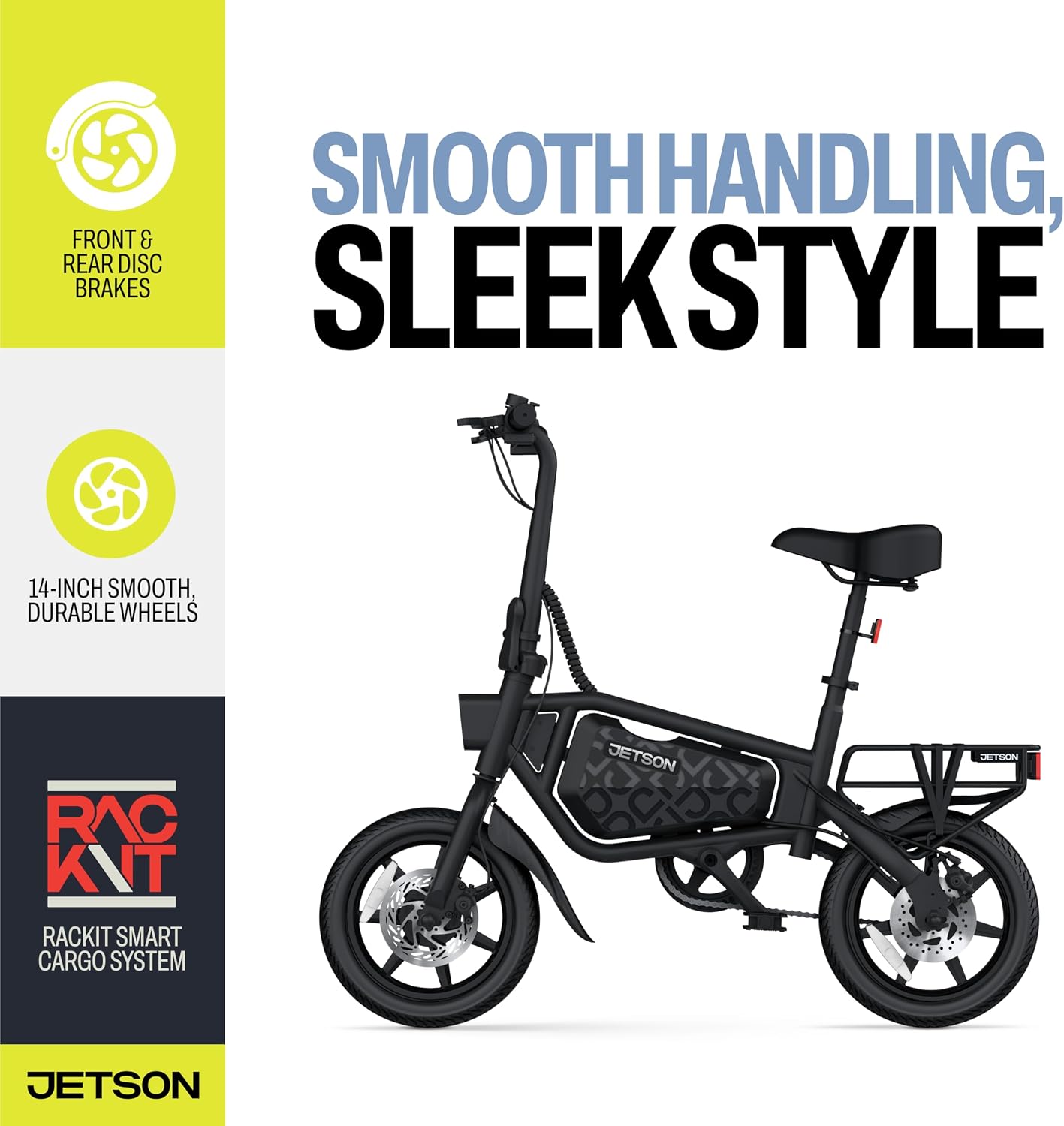Jetson Bolt Electric Bike, Foot Pegs, Easy-Folding, Built-in Carrying Handle, Twist Throttle, Cruise Control, Up to 15.5 MPH, Range Up to 15 Miles, Ages 13+