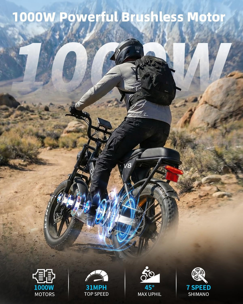 OUXI V8 Series Electric Bike for Adults, Peak 500W/1000W,20/31 MPH, 10.4/15/30 AH Removable Battery, 16''/20' Fat Tire Electric Bike,7-Speed Gear Electric Bicycles,Ebike Moped for Commuting & Off-Road