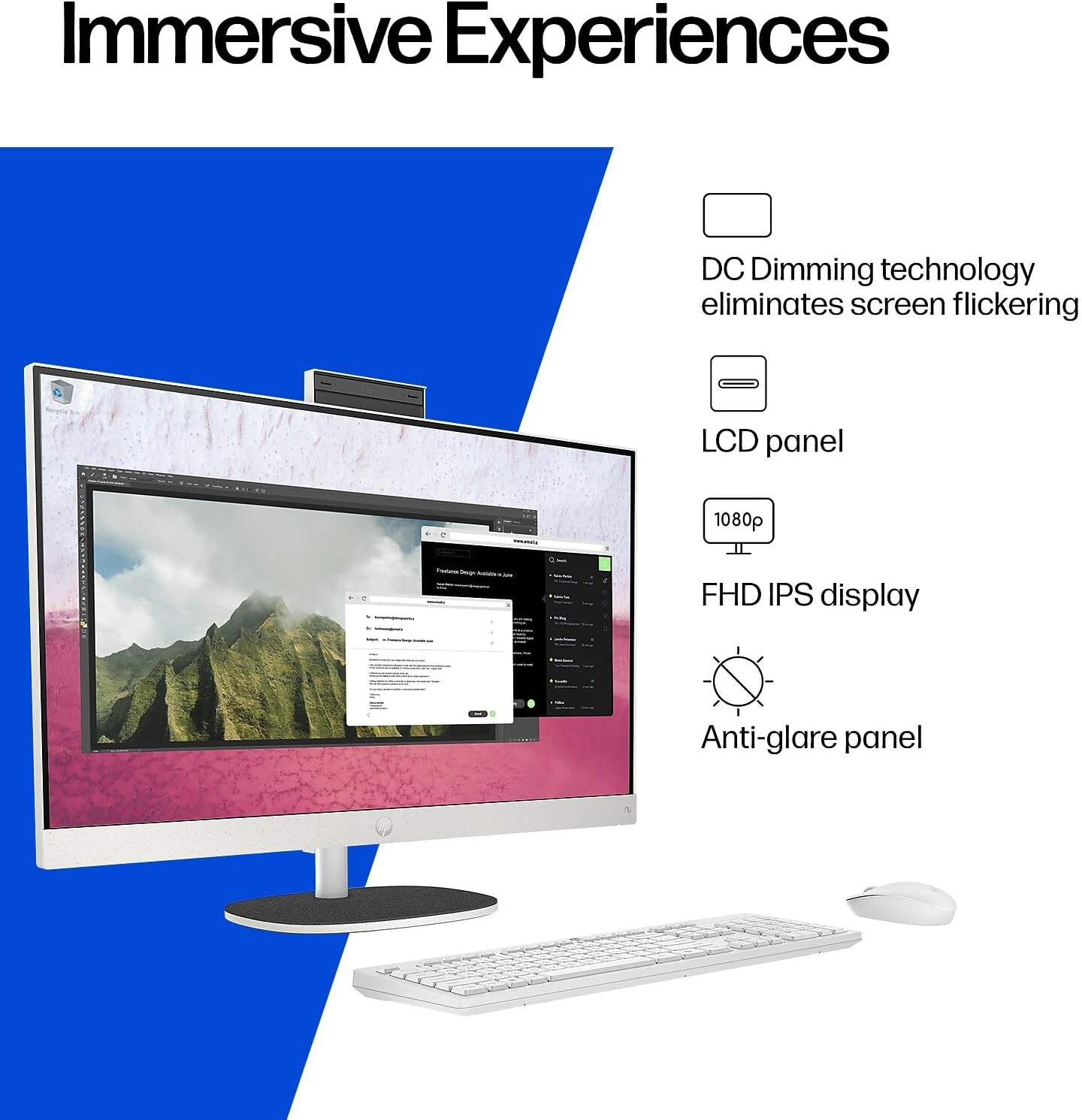 HP 27' All-in-One Touchscreen Desktop Computer, Next Gen AI PC, AMD Ryzen AI 7 350 (8-Core), 32GB DDR5, 2TB SSD, Webcam, Wi-Fi 6, Bluetooth 5.4, Wireless Keyboard & Mouse, Windows 11 Pro, Accessories