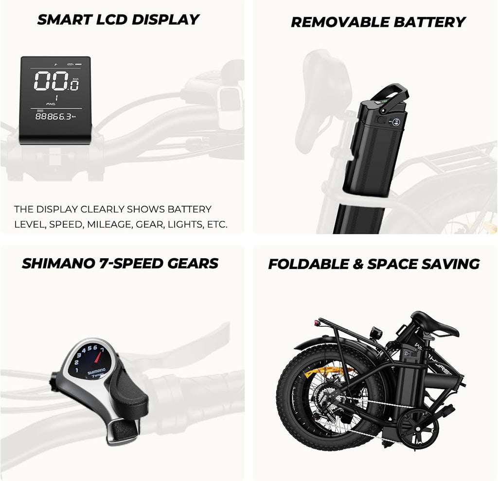 WINDHORSE 16'/ 20' Folding Electric Bike for Adults, 630W/ 983W Peak Electric Bicycle, 20MPH, 20-35/40-70 Miles Range, 288Wh/ 748.8Wh Removable Battery, UL Certified Commuter Ebike