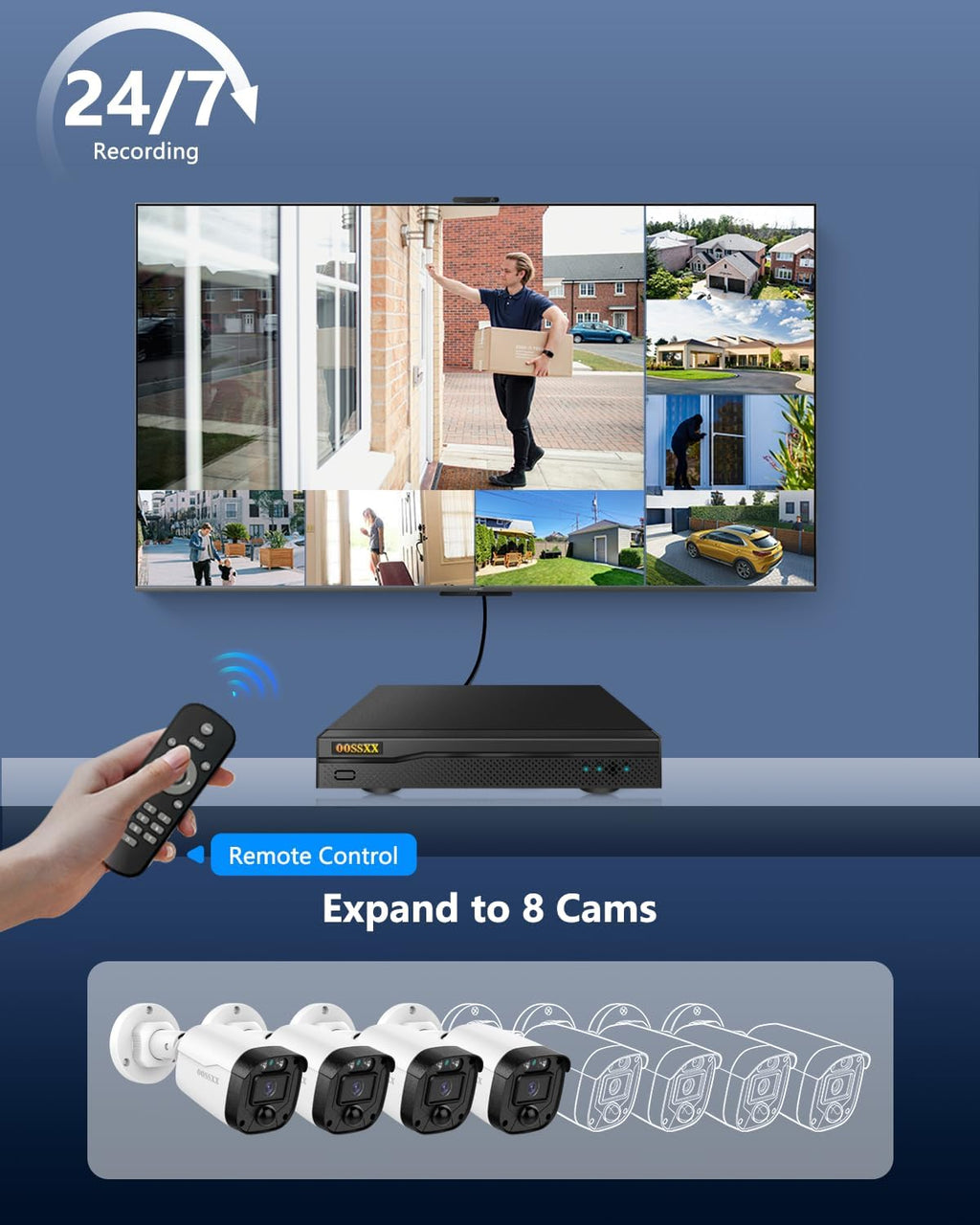 (90 Days Storage) 5MP Wired Security Camera System Outdoor, 8CH DVR with 3TB HDD, 4 x 122° Wide Angle Home Surveillance Cameras, Up to 90 Days Recording, IP67 Waterproof, Free App No Monthly Fee