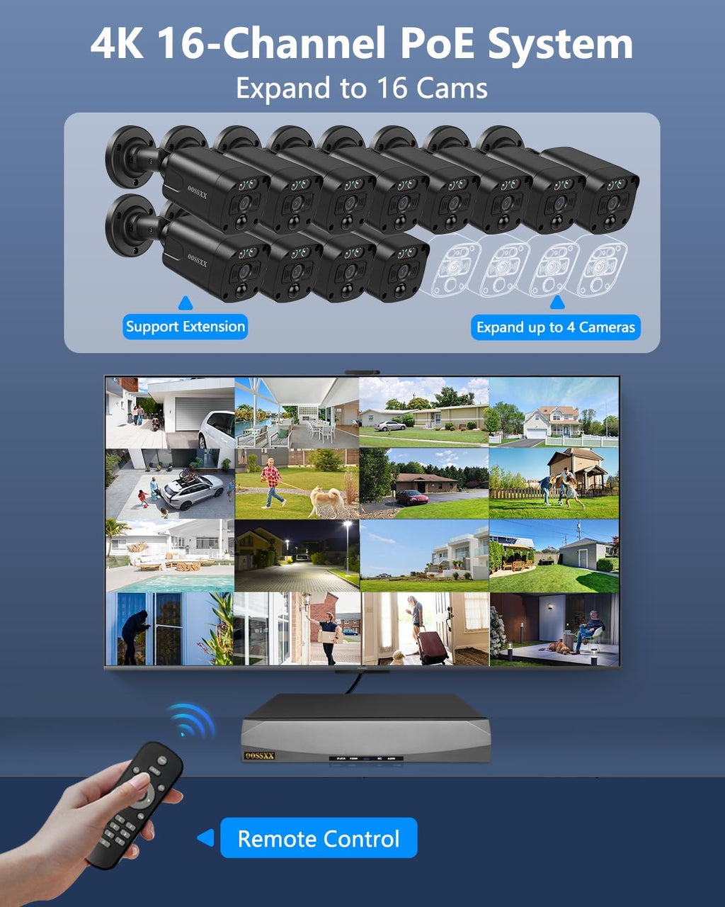 (2026 Update) 4K PoE Security Camera System w/PIR & AI Human Detection, 12CH NVR w/ 3TB HDD, 4 Cameras, 130° Ultra Wide Angle, 45-Day Recording, 2-Way Audio, Remote Control, No Monthly Fee