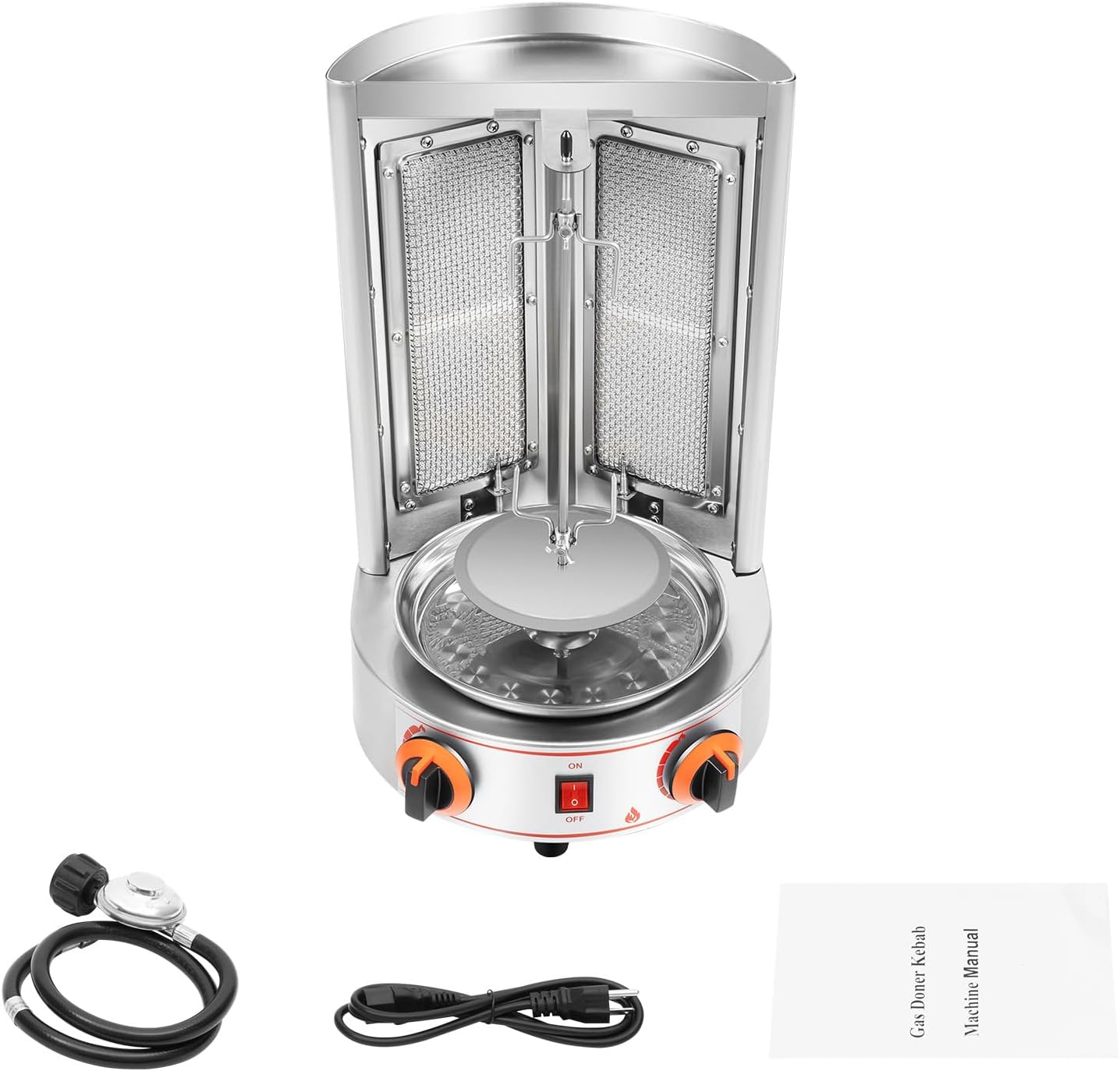 Professional Commercial Doner Kebab Machine,Automatic Rotation Vertical Broiler,Stainless Steel LPG Roasters Barbecue,Meat Catcher for Restaurant Dinner Home Kitchen Garden,3000W (LPG)