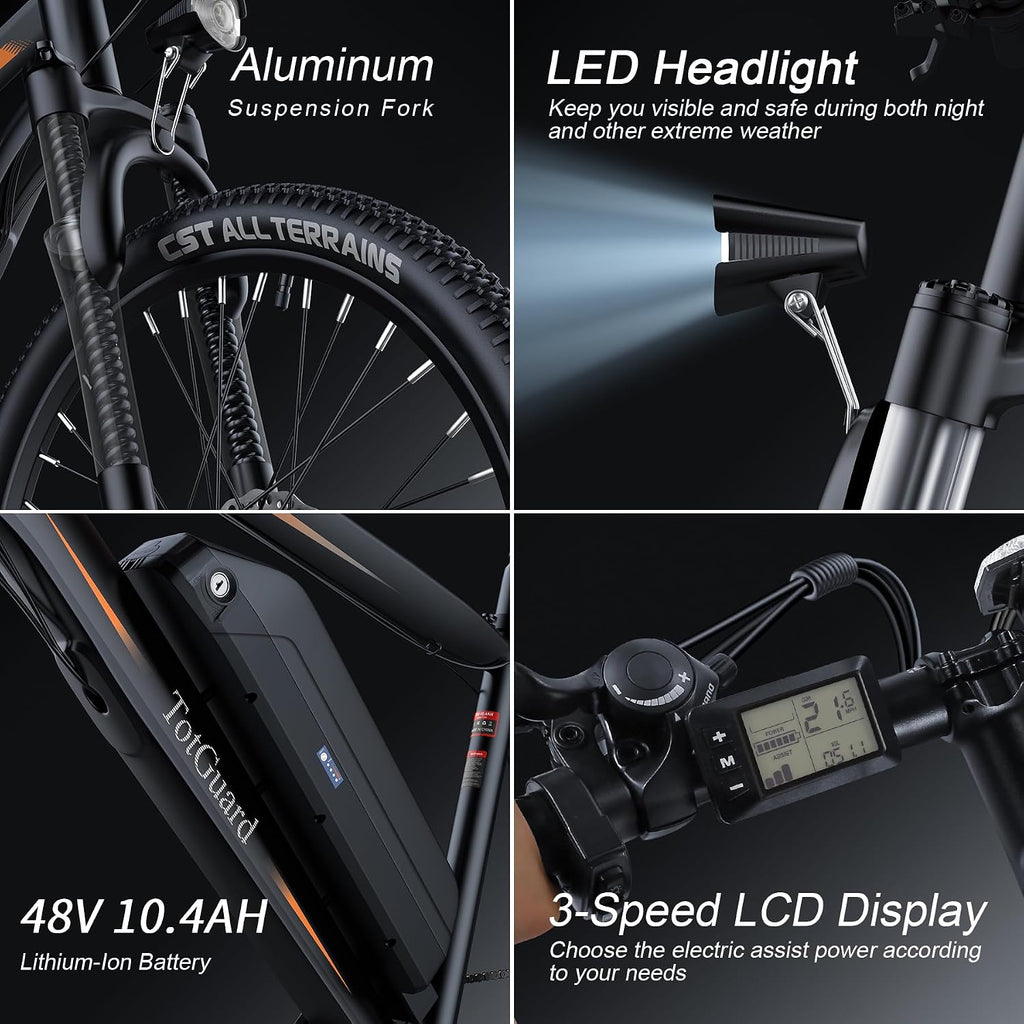 Wooken Electric Bike for Adults with 500W Motor, 27.5'' Ebike with 48V 499WH Removable Battery, Up to 55Miles Electric Mountain Bike, 19.8MPH Adults Electric Bicycle with LCD Display, 21 Speed
