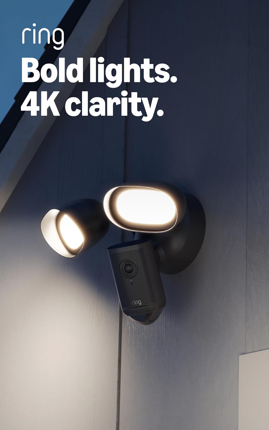 Ring Floodlight Cam Pro, Wired (newest model), Home or business security, Retinal 4K with wide-angle video, 10x Enhanced Zoom, and 2000 Lumen Floodlights, Black