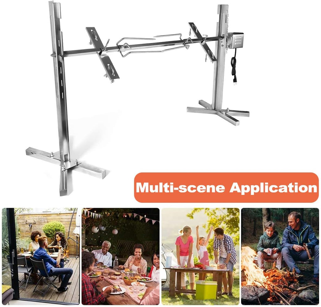 iMeshbean 53inch Barbecue Grill Rotisserie Grill Kit,Stainless Steel Large Grill Rotisserie Spit Roaster Rod, Charcoal BBQ Pig Chicken Rotisserie with 15W Motor Kit for Outdoor Cooking Meat
