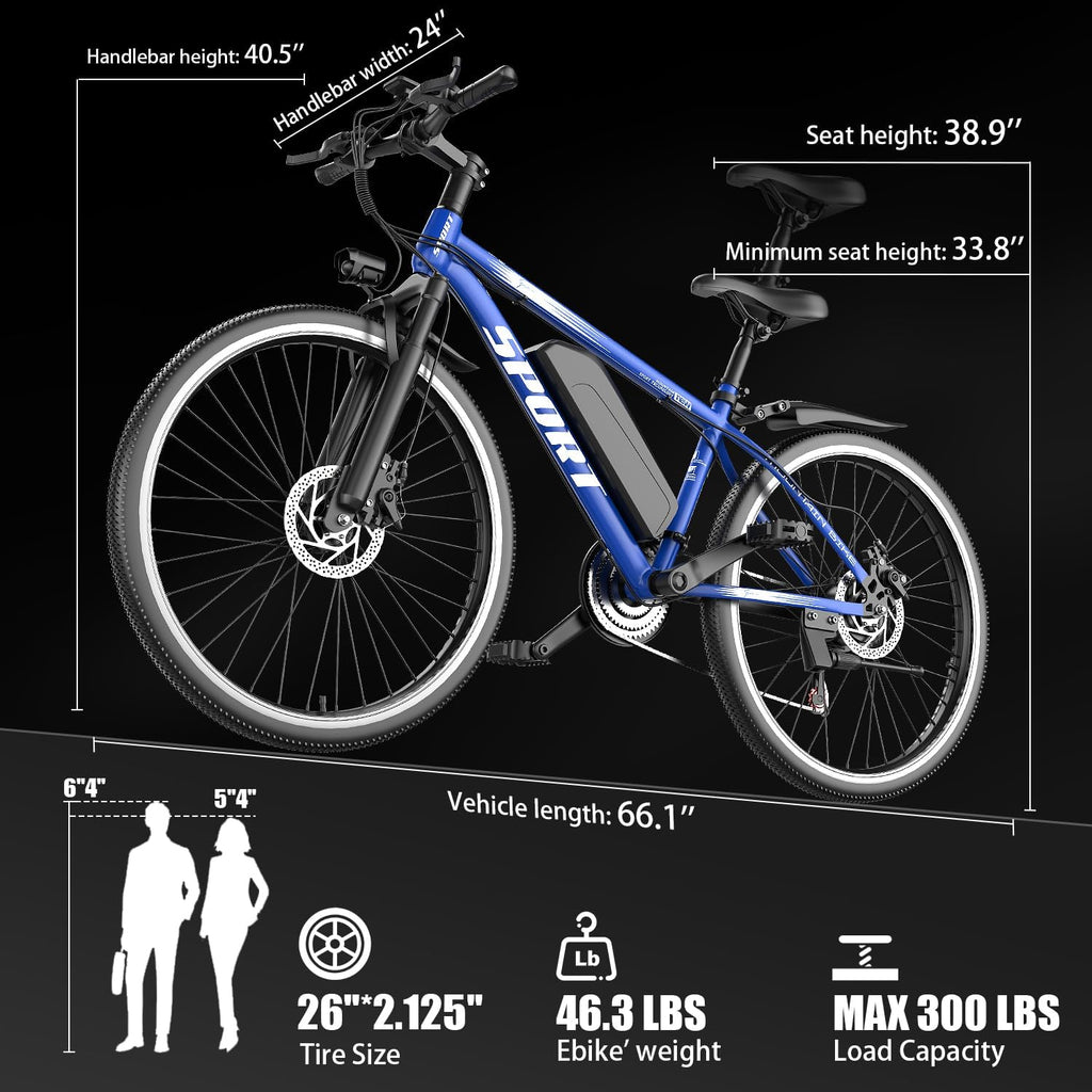 Electric Bike for Adults, 26'' 1500W Peak Ebike, Up to 65 Miles 28MPH Electric Mountain Bike with 48V 10Ah Removable Battery, Adjustable Seat,Cruise Control, Full Suspension,7-Speed UL Certified