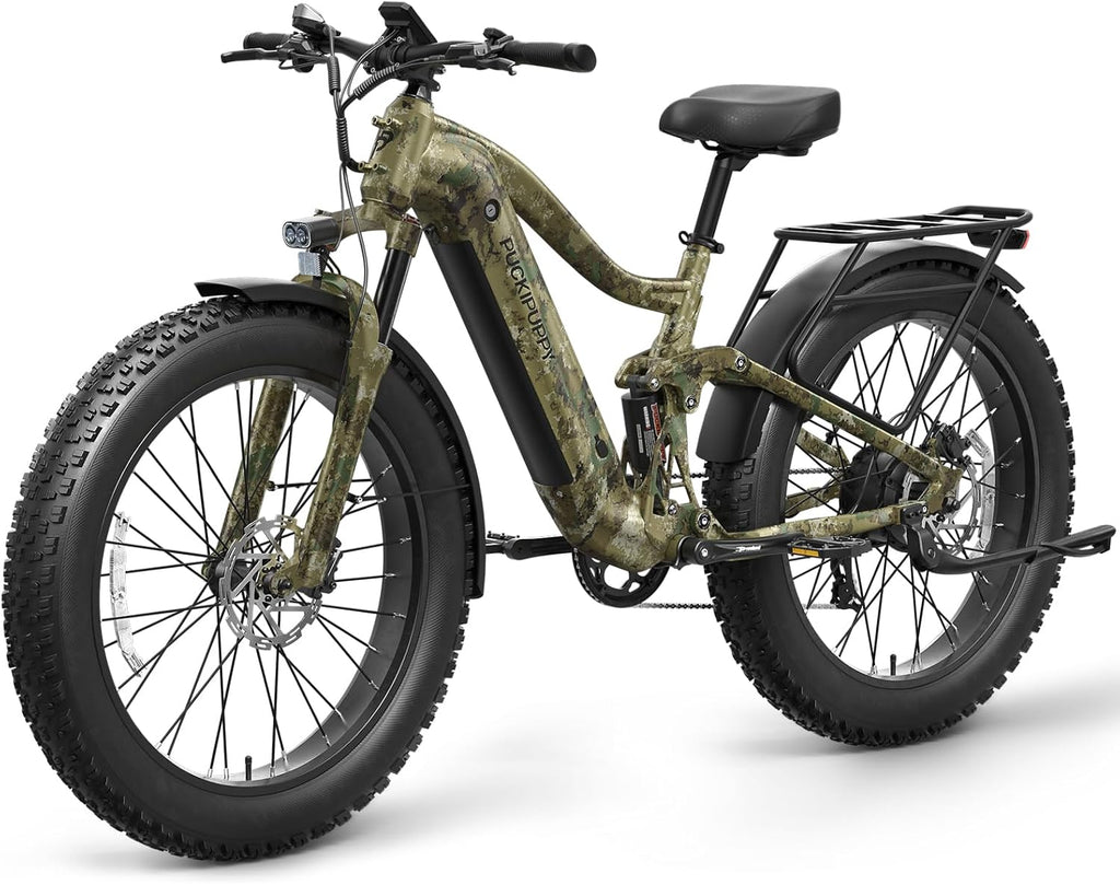 PUCKIPUPPY Boxer Electric Bike for Adults 960W, Full Suspension 48V 20AH Battery Ebike, 26' Fat Tire 28MPH 80Miles Range Mountain Electric Bicycle, 7 Speed Hydraulic Disc Brake