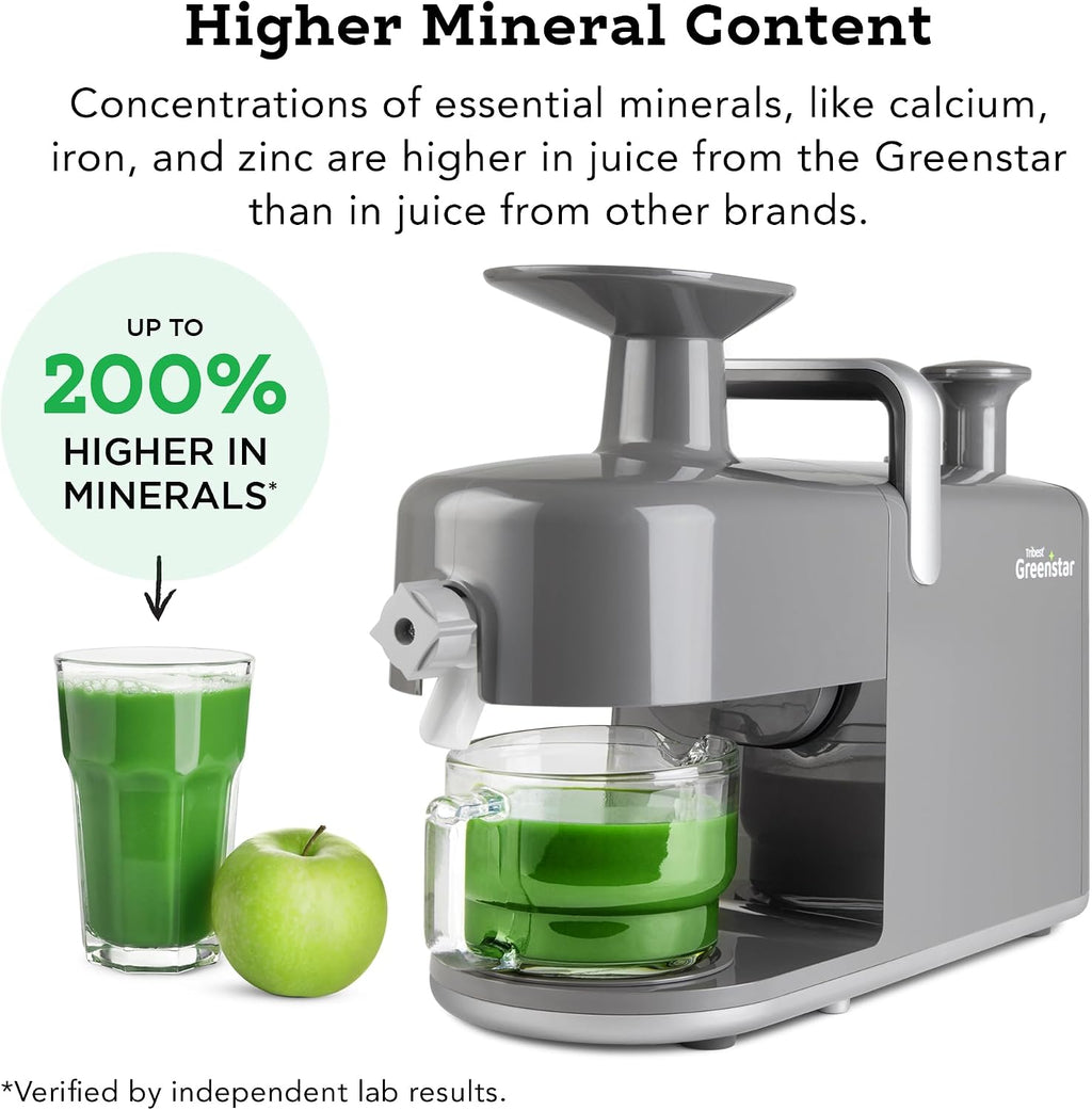 Tribest Greenstar 5 GS5 All Stainless Steel Twin Gear Cold Press Masticating Juicer with Easy Clean Housing, Screen Cleaning Tool and Glass Pitcher, Gray
