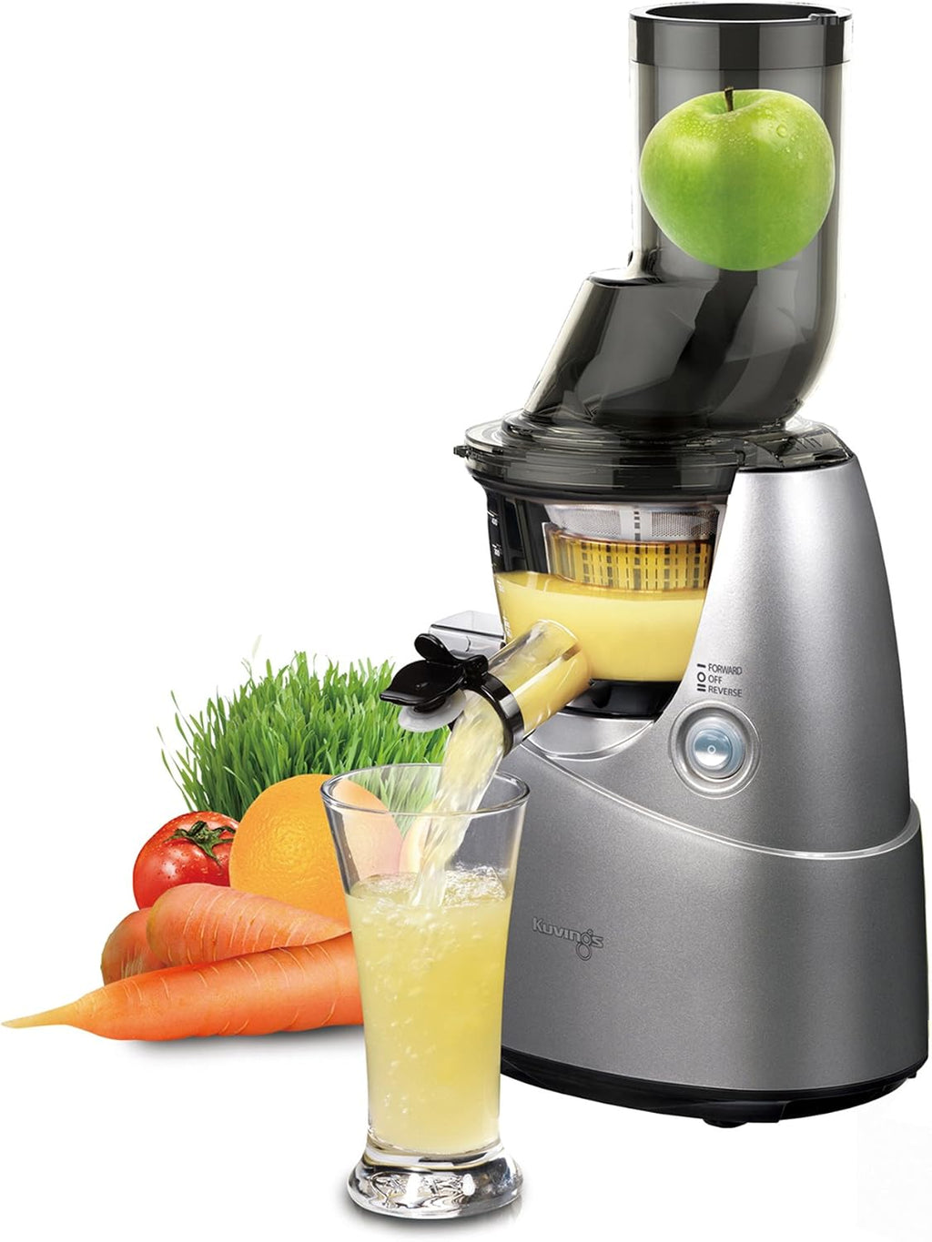 Kuvings Whole Slow Juicer B6000S - Higher Nutrients and Vitamins, BPA-Free Components, Easy to Clean, Ultra Efficient 240W, 60RPMs, Includes Blank Strainer-Silver 17.5' X 10.06' X 14'