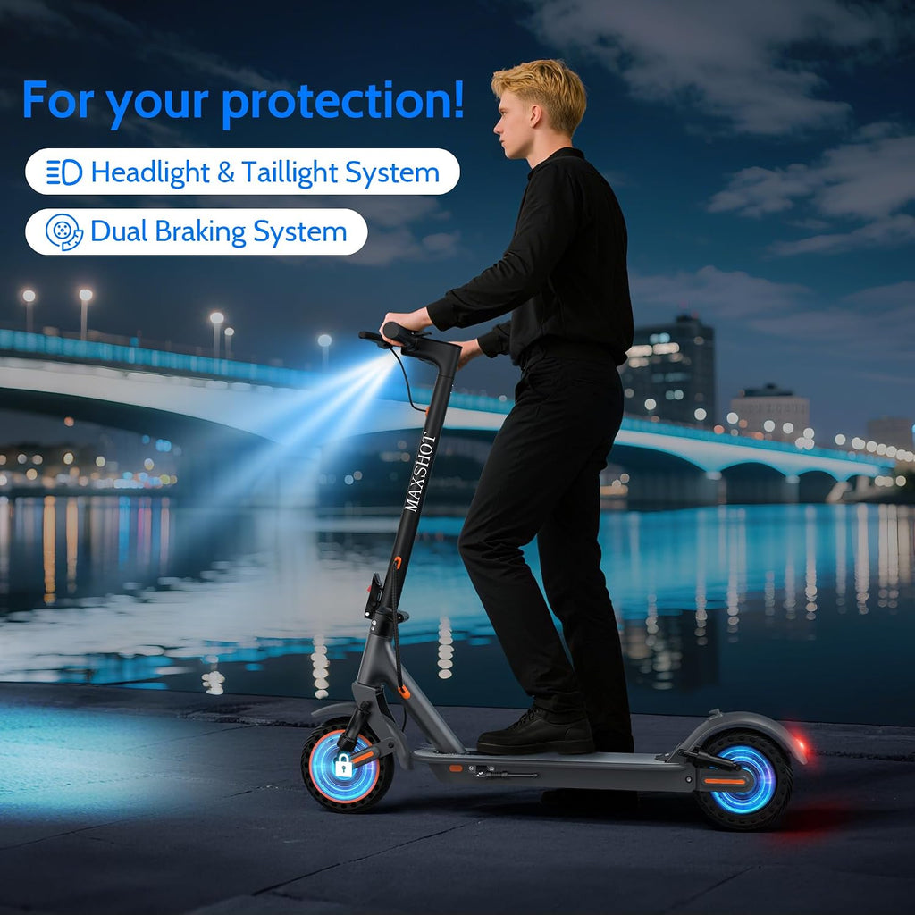 MAXSHOT Electric Scooter for Adults, 8.5/10/14' Tires, 19/22Mph, 350W/500W Motor, 21-28 Miles Range, Folding E-Scooter with Dual Suspension,APP Contro