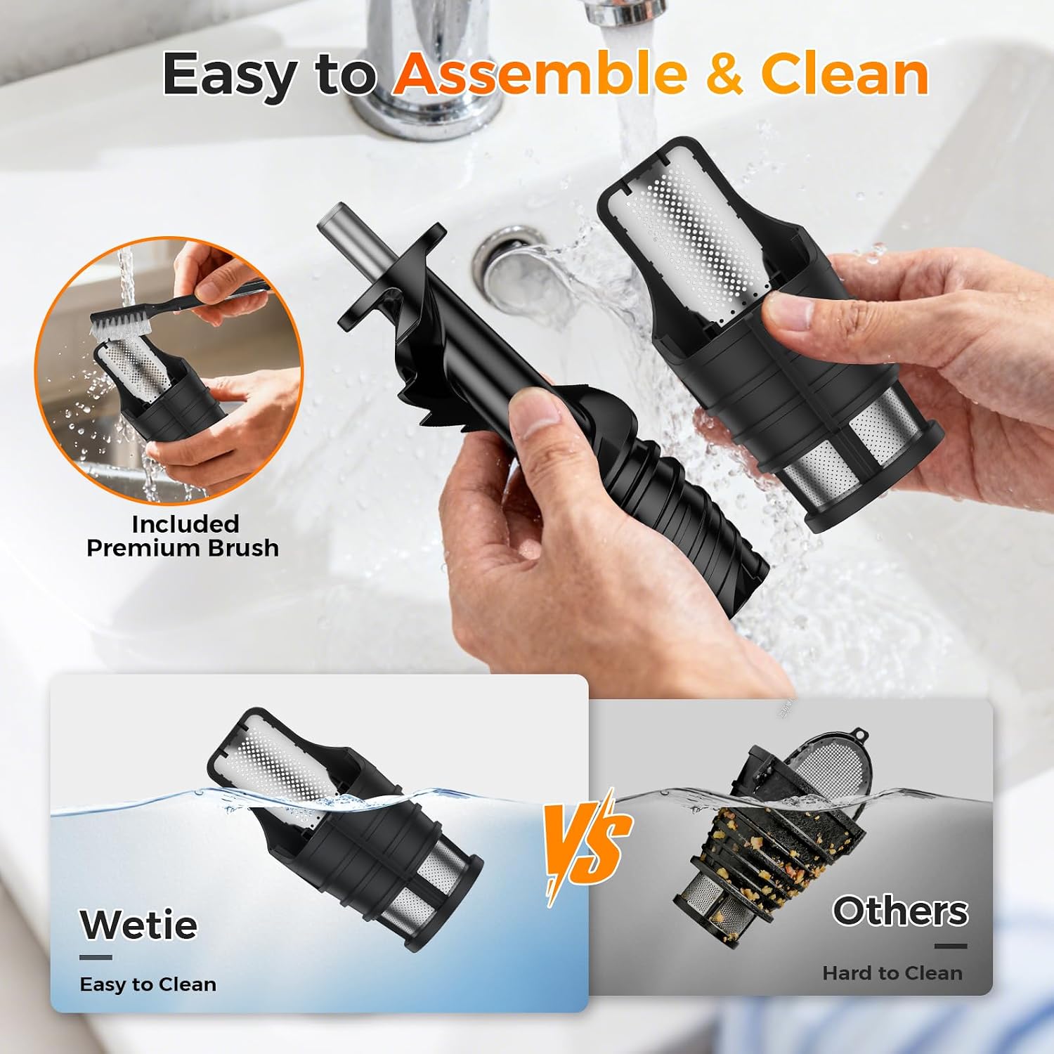 WETIE Cold Press Juicer, Slow Masticating Juicers Machines with Touch Screen, Adjustable Juicing Pressure, 99% Juice Yield, 3.54'' Wide Chute Juicer Extractor, Easy to Clean with Brush & Recipes