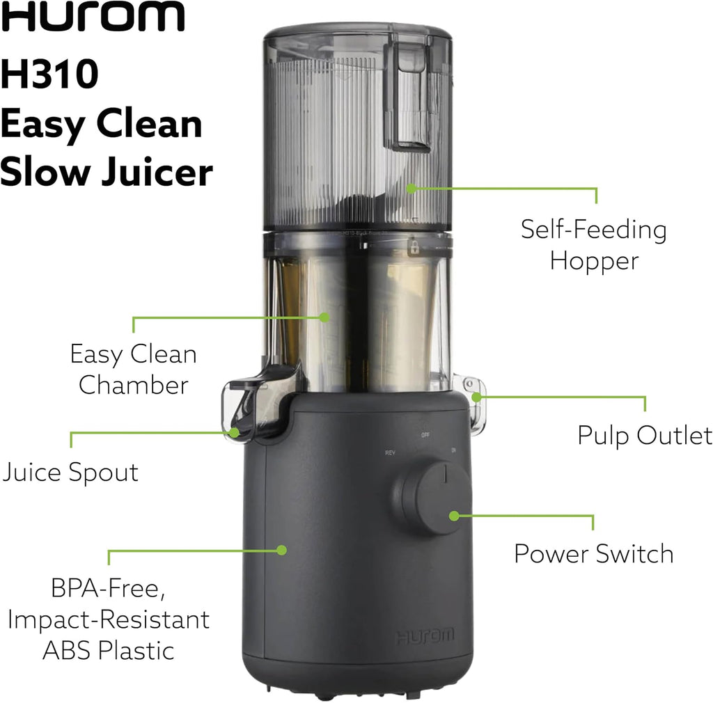 Hurom H310 Easy Clean Slow Juicer, White | Compact | Quiet Motor | Hopper Fits Whole Produce | Scrub Free | Easy Assembly | Cold Press Masticating Juicer