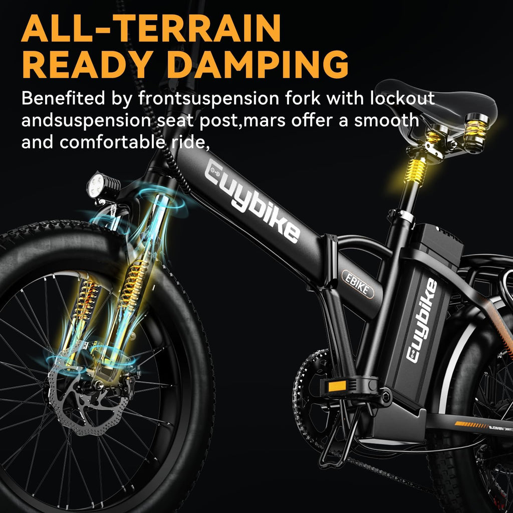 bluebiko 1000W Folding Electric Bike, 48V 20AH Removable Battery E Bike, 70 Miles Max Range, 20' Fat Tire Adults Electric Bike,7-Speed Ebike for City Commuting,Off-Roading,Mountain