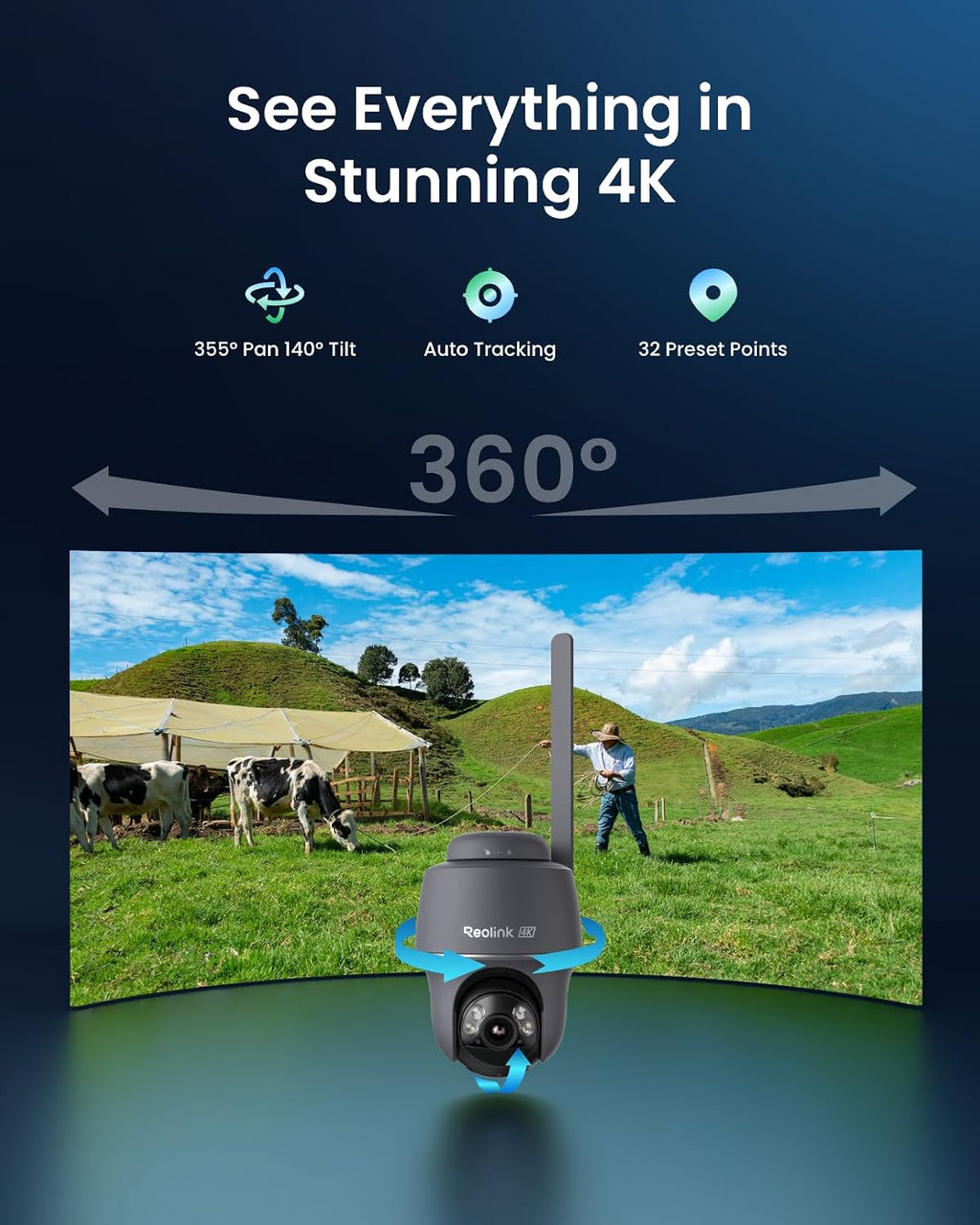 REOLINK 4K 4G Cellular Security Camera Wireless Outdoor, No WiFi 360 PT with 360 Auto Tracking, Smart AI Detection, Color Night Vision, max. 512G Local Storage, SIM Card Included, Go PT Ultra-Grey+SP2