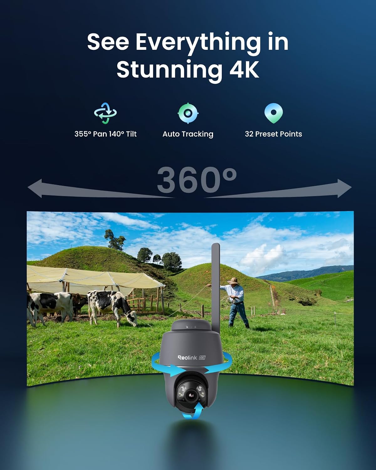 REOLINK 4K 4G Cellular Security Camera Wireless Outdoor, No WiFi 360 PT with 360 Auto Tracking, Smart AI Detection, Color Night Vision, max. 512G Local Storage, SIM Card Included, Go PT Ultra-Grey+SP2