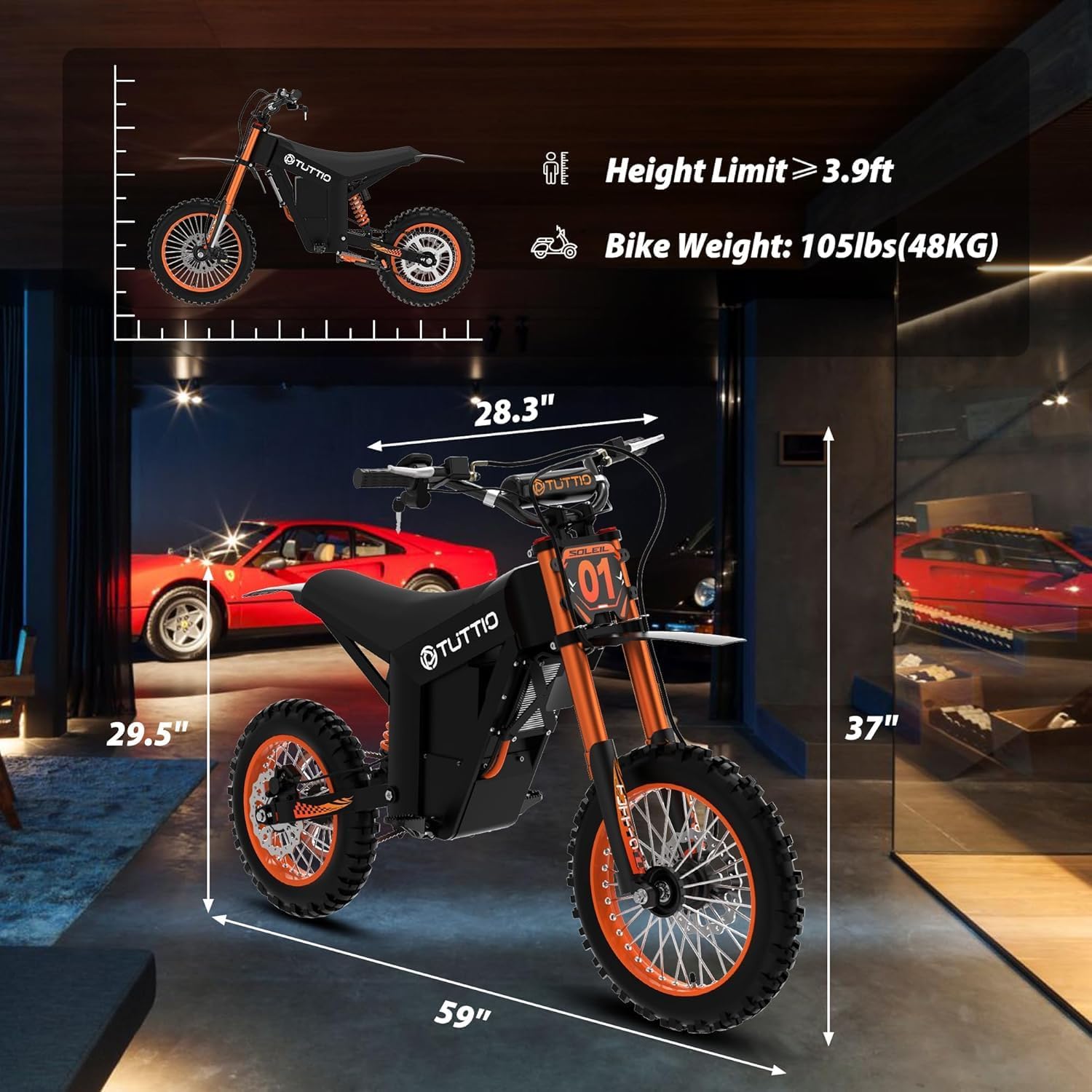 Tuttio Electric Dirt Bike Teens Adults 2000W/3000W 220NM 37MPH Electric Bike 48V 21AH Removable Battery with Hydraulic Brakes (21AH Dirt Bike)