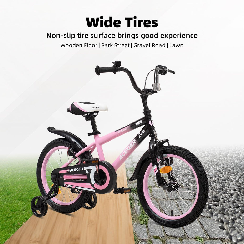 ACEGER Simon Kids Bike for Boys Girls Toddlers, Unisex for Aged 3-13 Years, 12 14 16 18 Inch Children Bicycle with Training Wheels, 20 Inch Bike with Kickstand