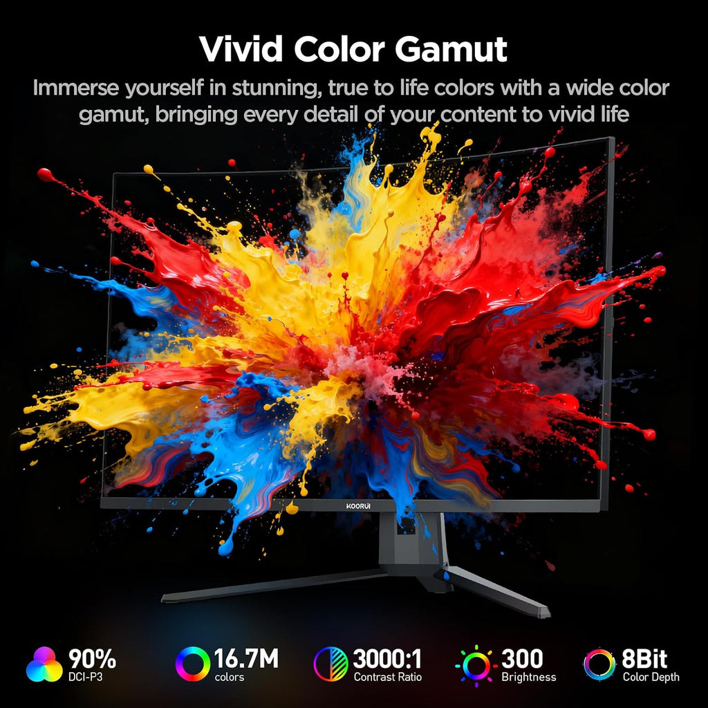 KOORUI 32 inch Curved Gaming Monitor, QHD (2560 x 1440) 2K 170Hz 144Hz Monitor, 1ms 1500R Display, 90% DCI-P3, Adaptive Sync, Tilt Adjustable, VESA Compatible, DisplayPort HDMI, Black