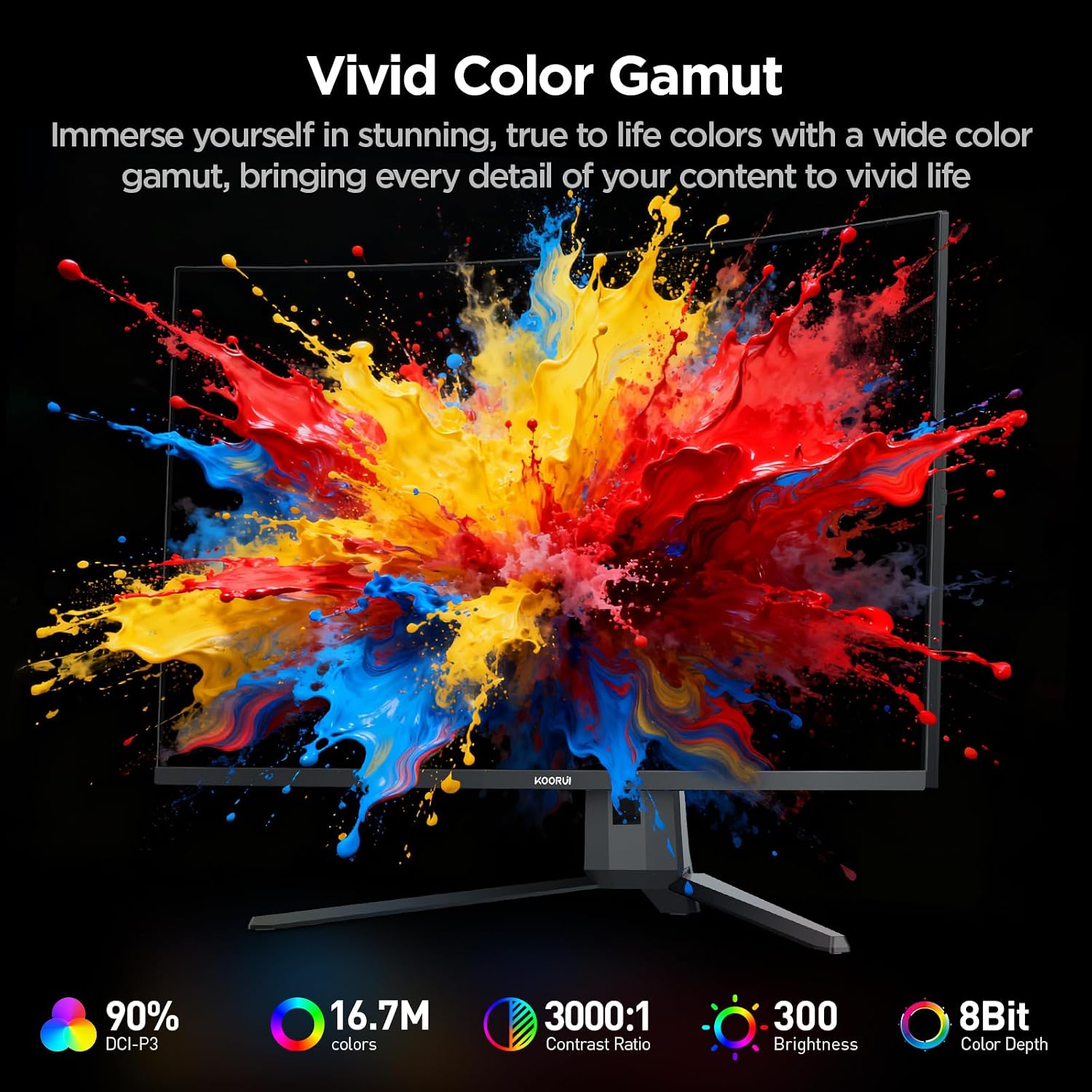 KOORUI 32 inch Curved Gaming Monitor, QHD (2560 x 1440) 2K 170Hz 144Hz Monitor, 1ms 1500R Display, 90% DCI-P3, Adaptive Sync, Tilt Adjustable, VESA Compatible, DisplayPort HDMI, Black