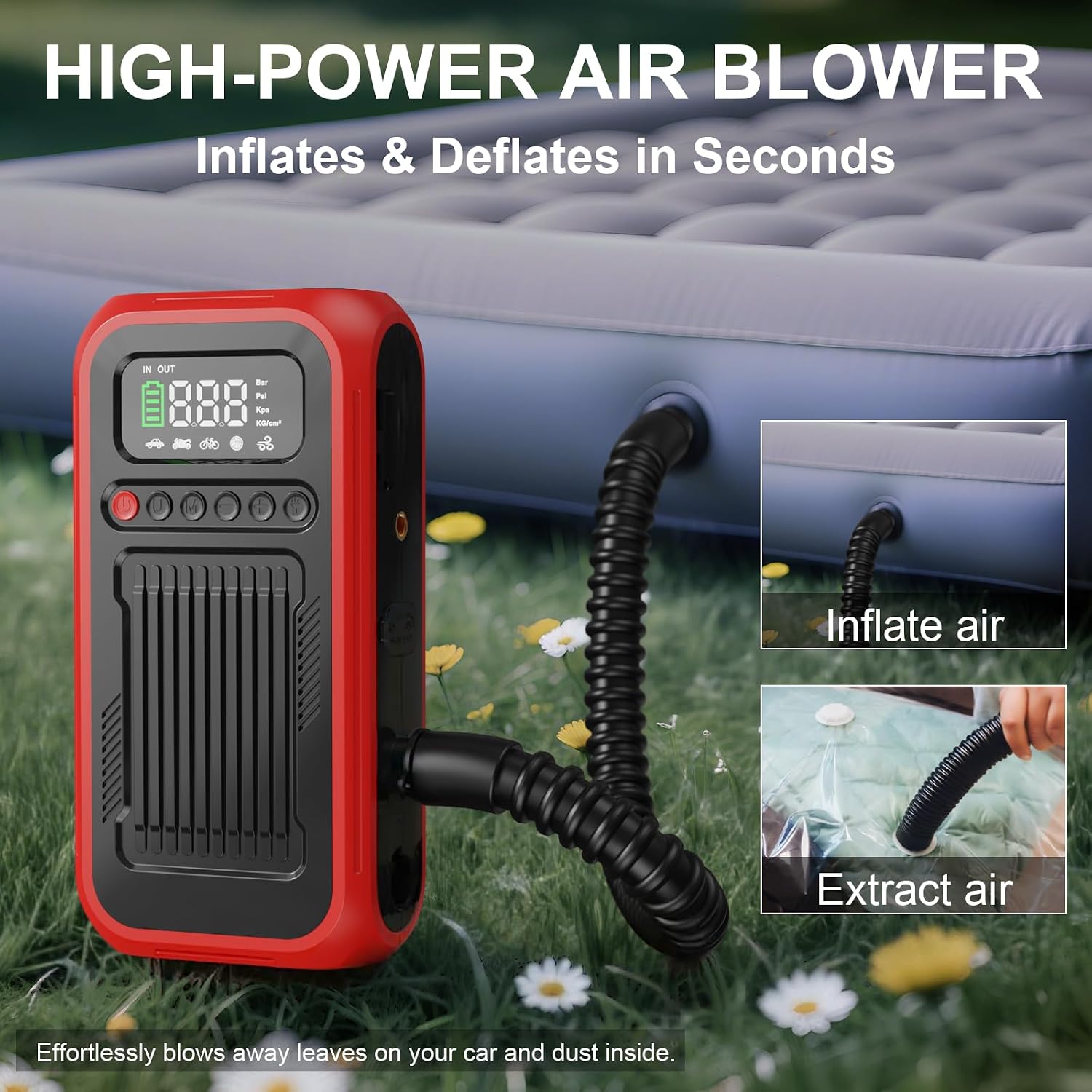 Tire Inflator Portable Air Compressor,12V Car Battery Jump Starter,5X Faster Air Pump For Car Tire with Digital Tire Pressure Gauge&LED Light&Auto Shut-Off,Cordless Pump for Car,Motor,Bicycle